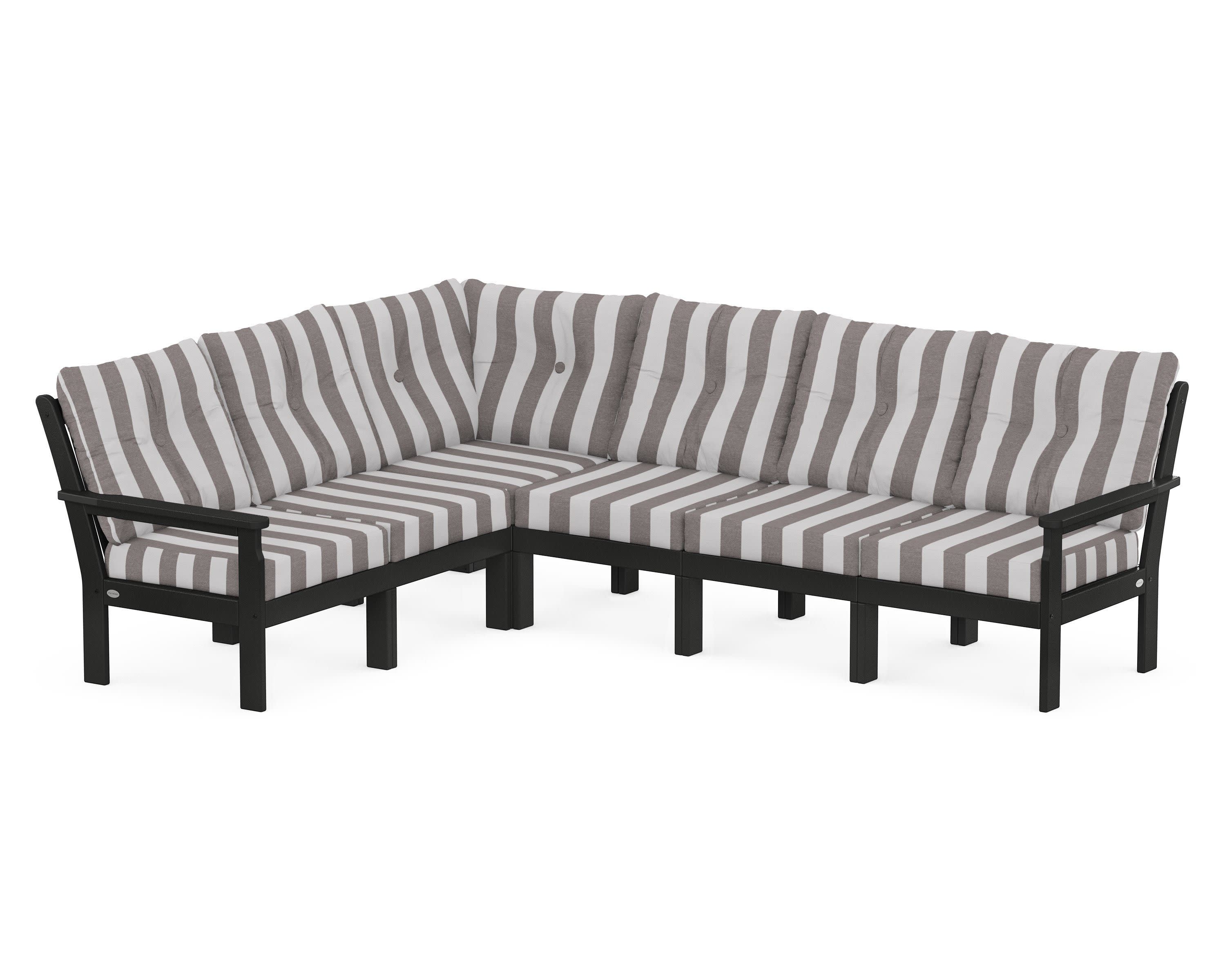 Vineyard 6-Piece Sectional in Black / Cabana Stripe Grey Mist