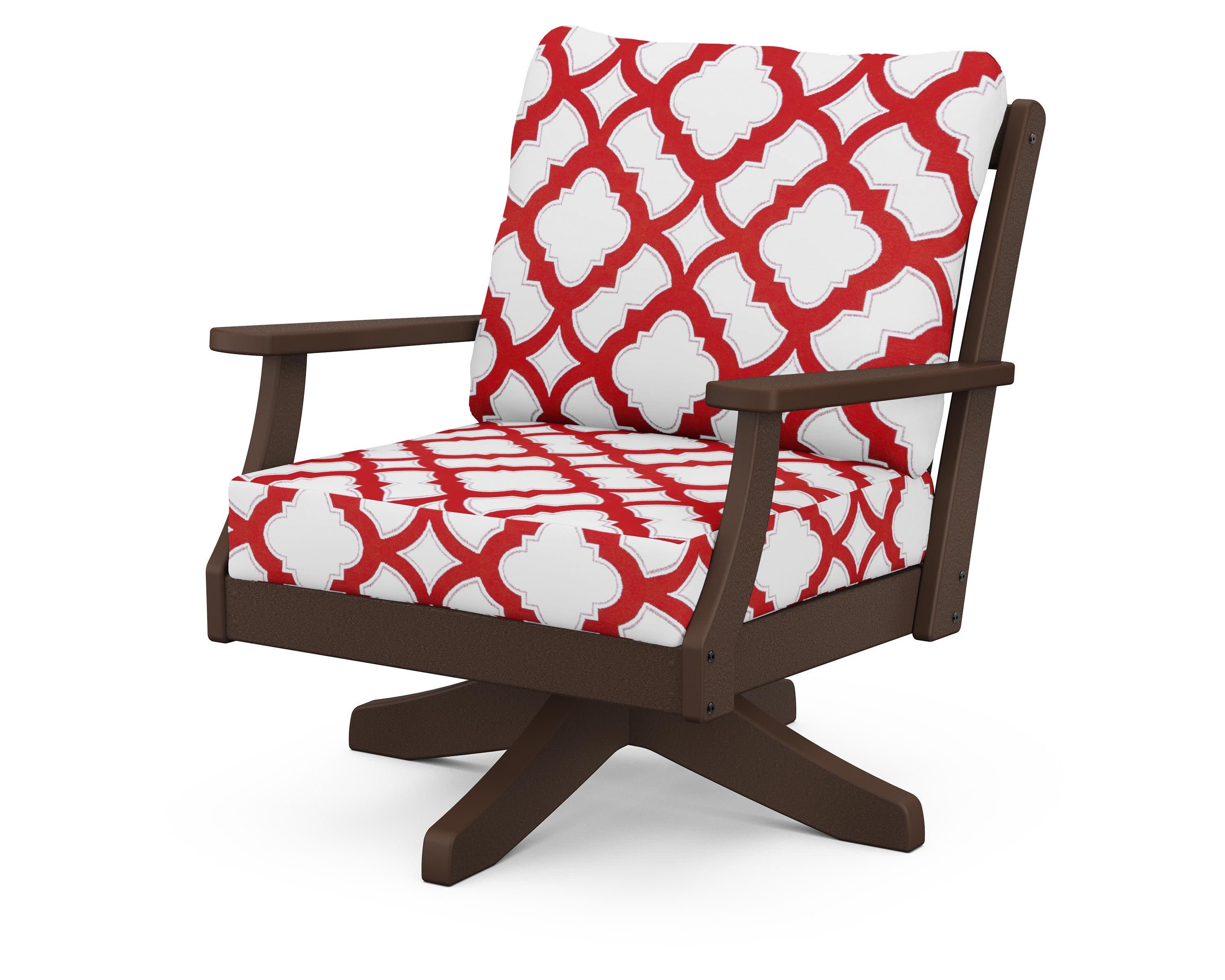 Braxton Deep Seating Swivel Chair in Mahogany / Trellis Crimson