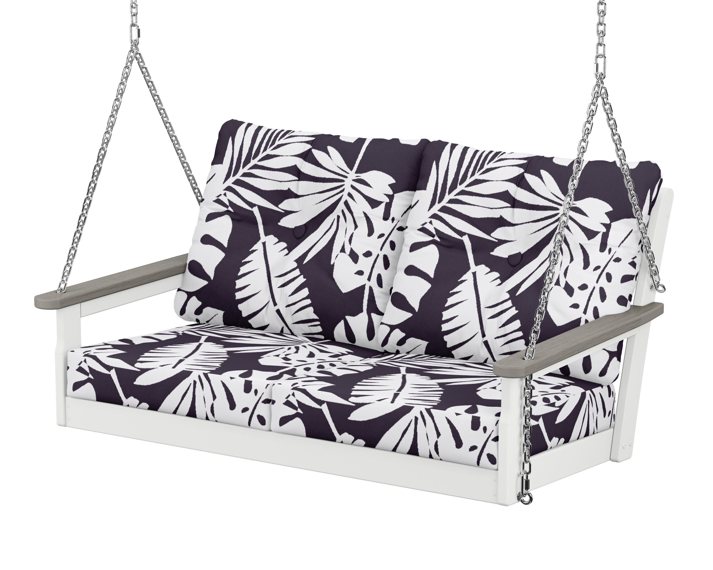 Vineyard Deep Seating Swing in White / Driftwood / Leaf Navy