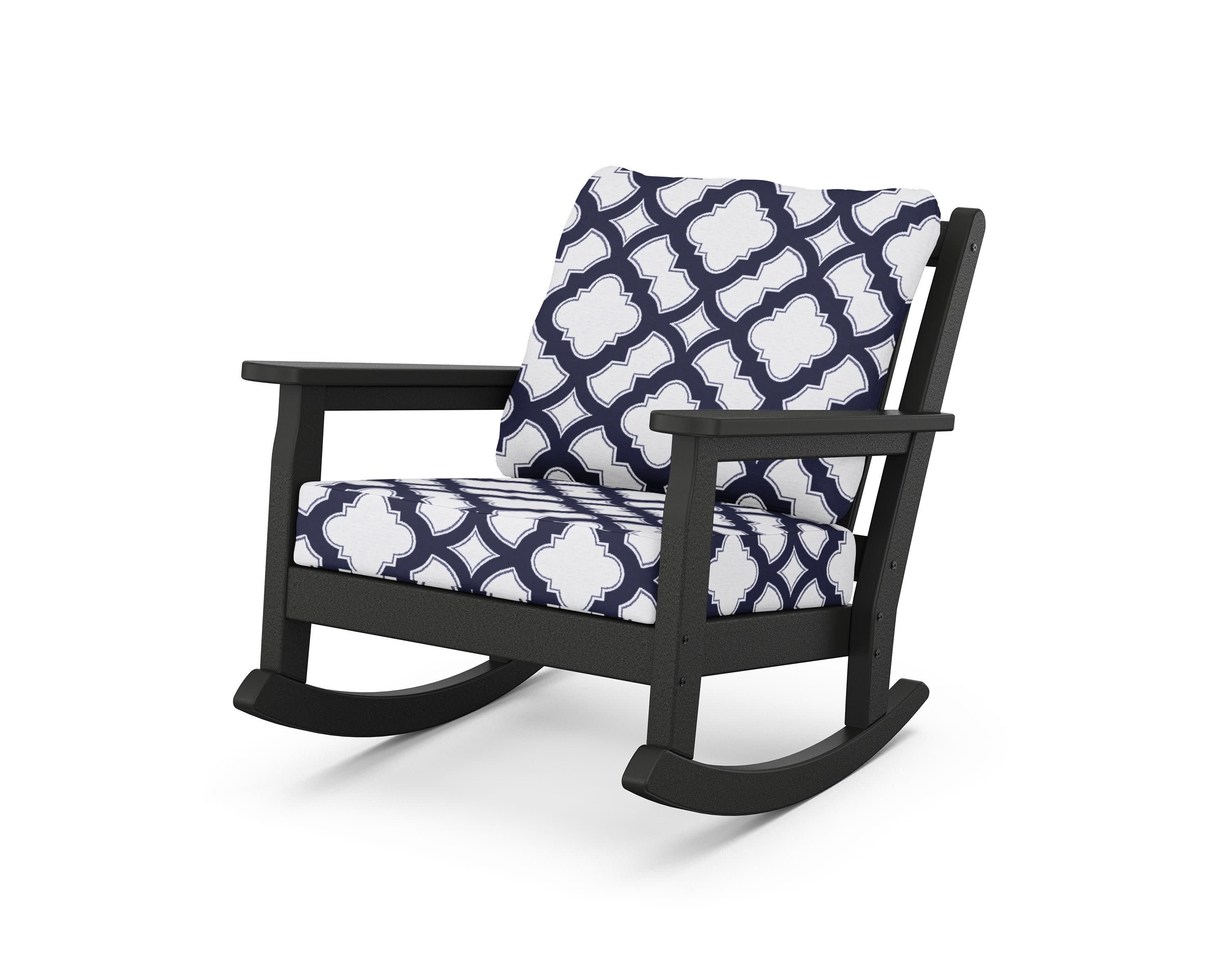 Chippendale Deep Seating Rocking Chair in Black / Trellis Navy