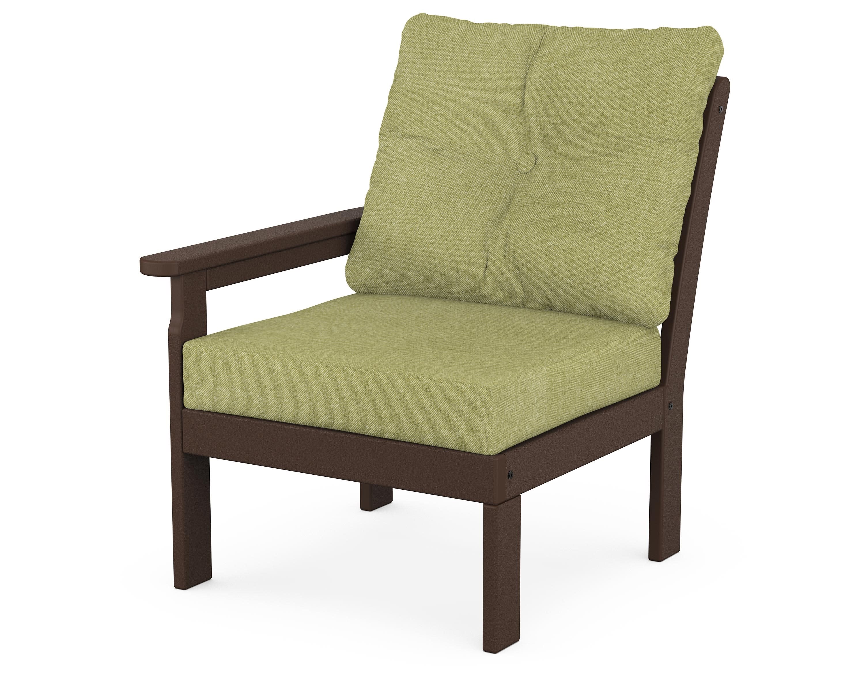 Vineyard Modular Left Arm Chair in Mahogany / Chartreuse Boucle