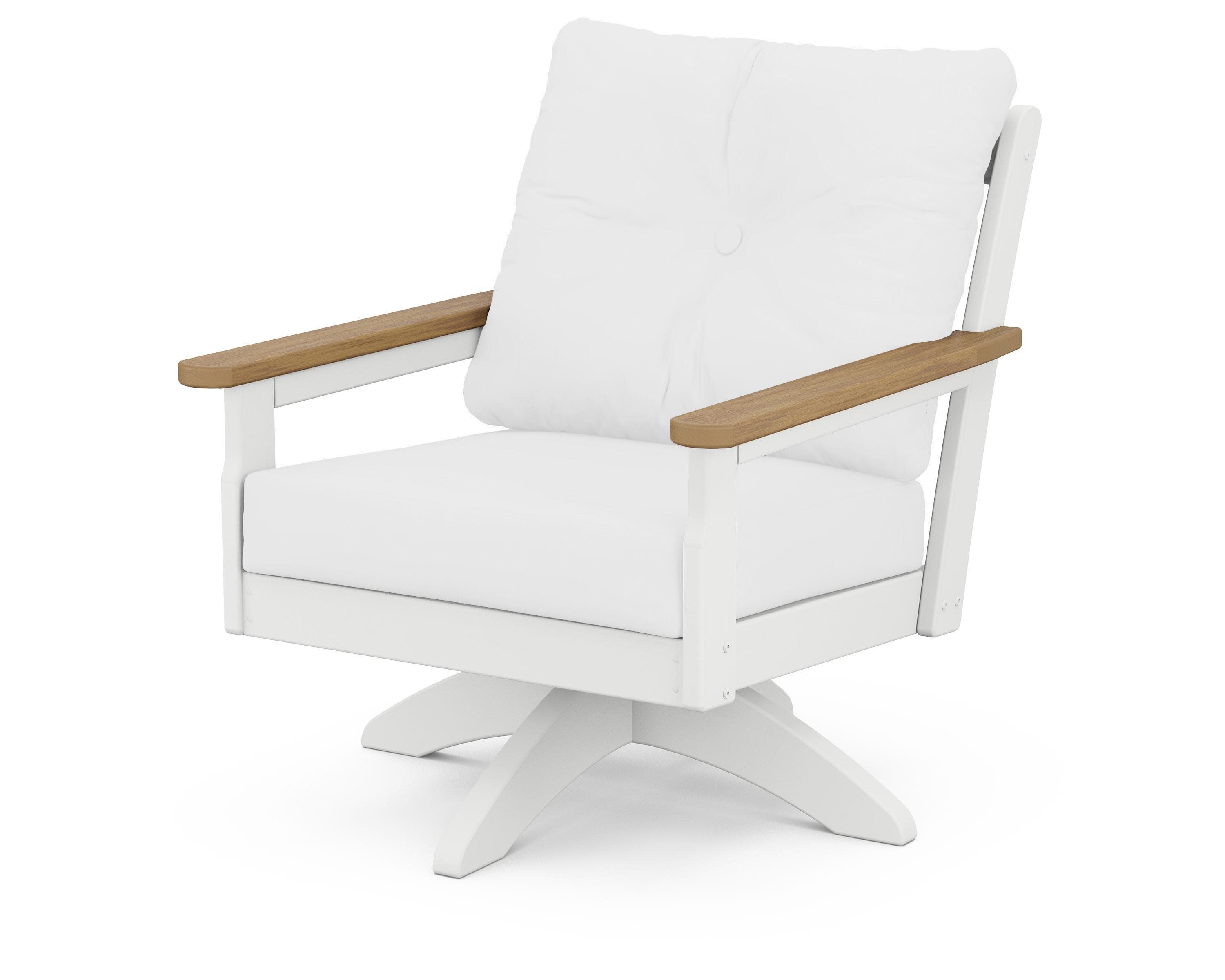 Vineyard Deep Seating Swivel Chair in White / Natural / Natural