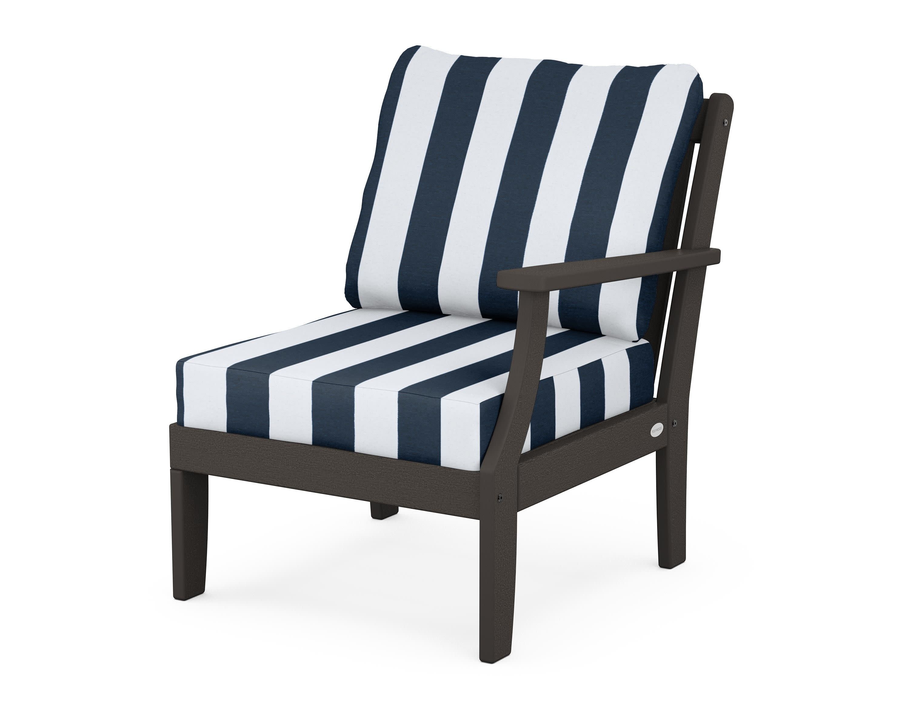 Braxton Modular Right Arm Chair in Vintage Coffee / Cabana Stripe Marine Indigo