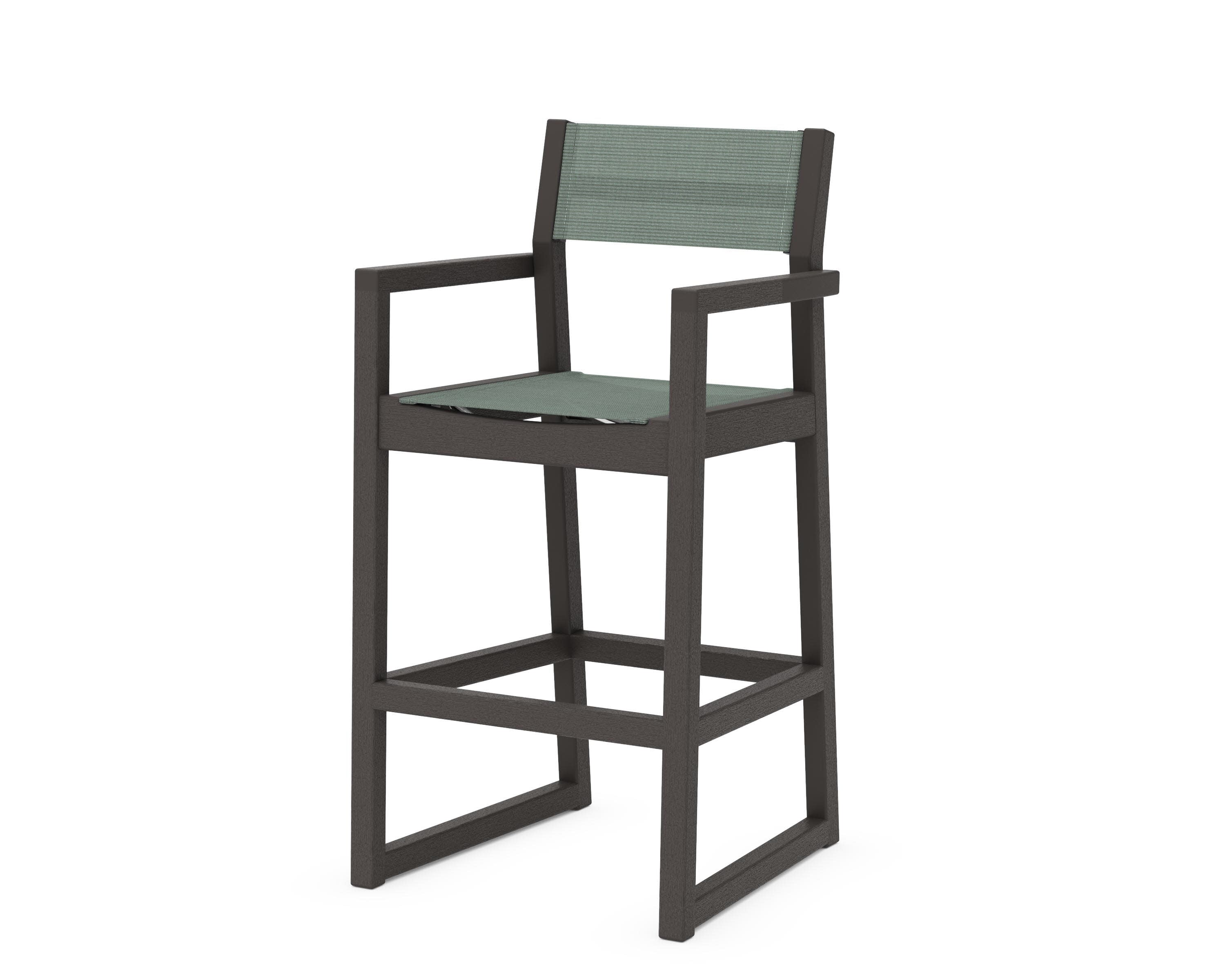 EDGE Sling Bar Arm Chair in Vintage Coffee / Dupioni Sea Mist Sling