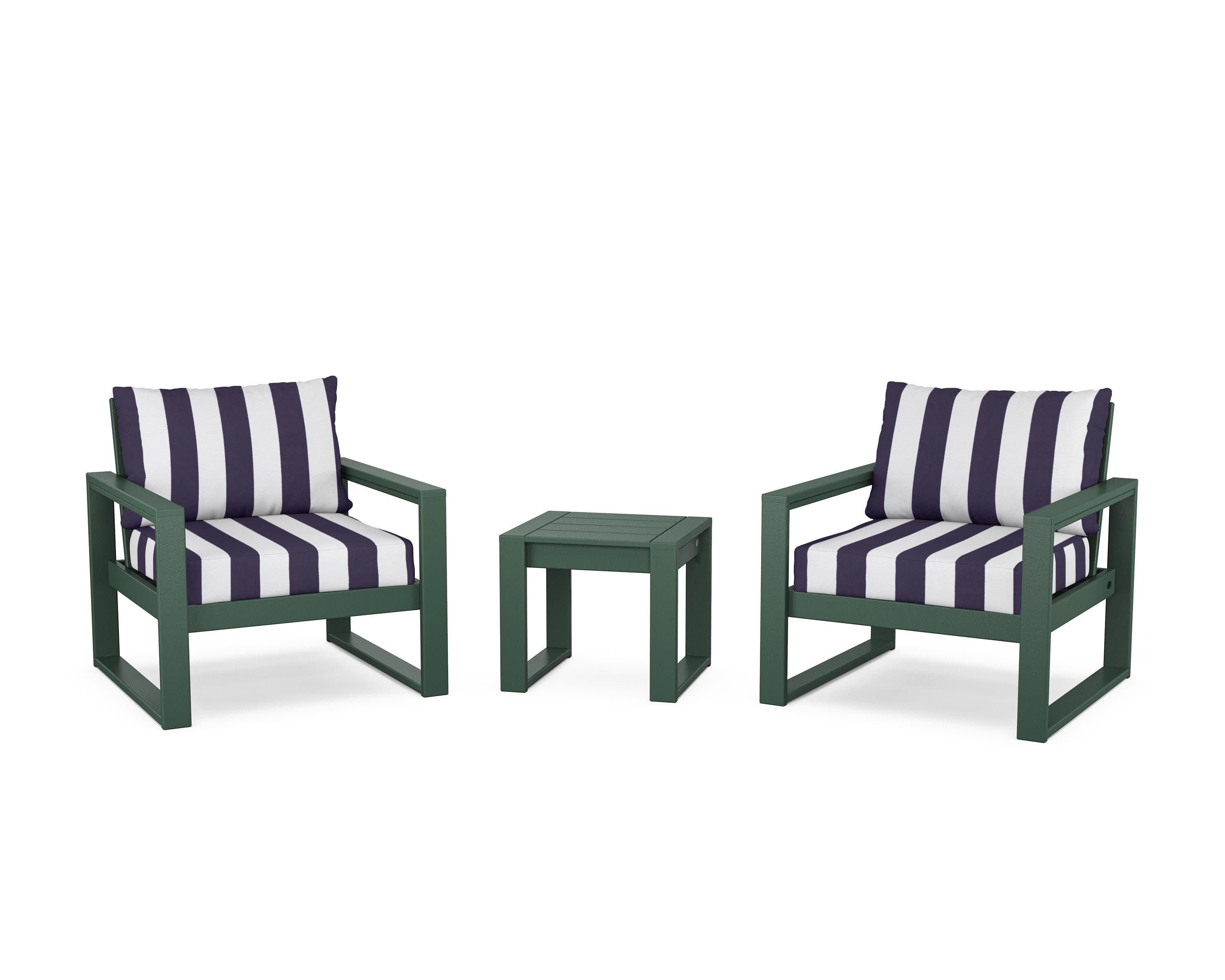 EDGE Sectional 3-Piece Deep Seating Set in Green / Cabana Stripe Navy