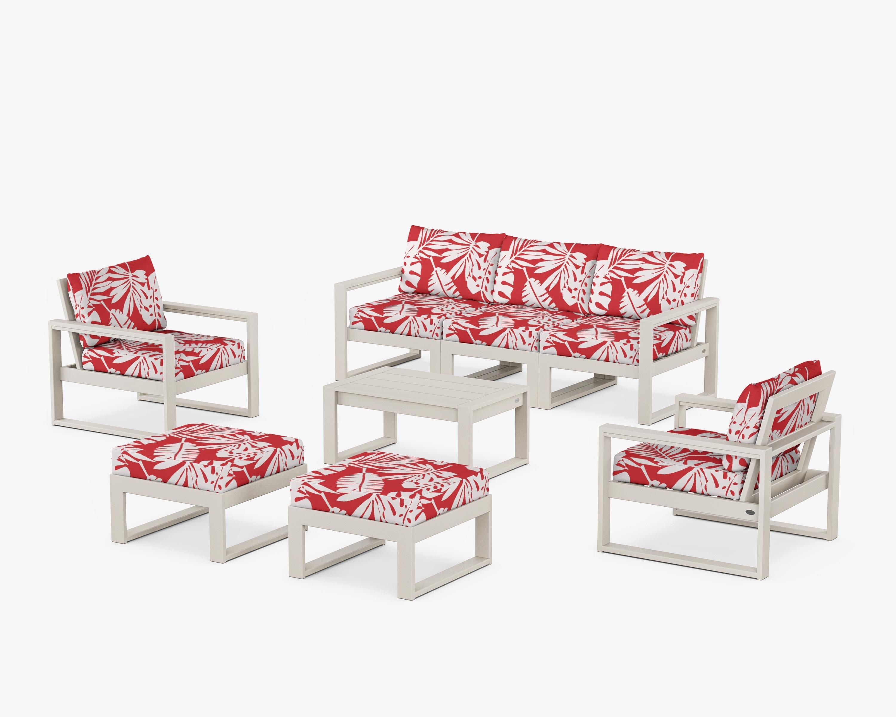 EDGE Sectional 8-Piece Lounge Sofa Set in Sand / Leaf Crimson