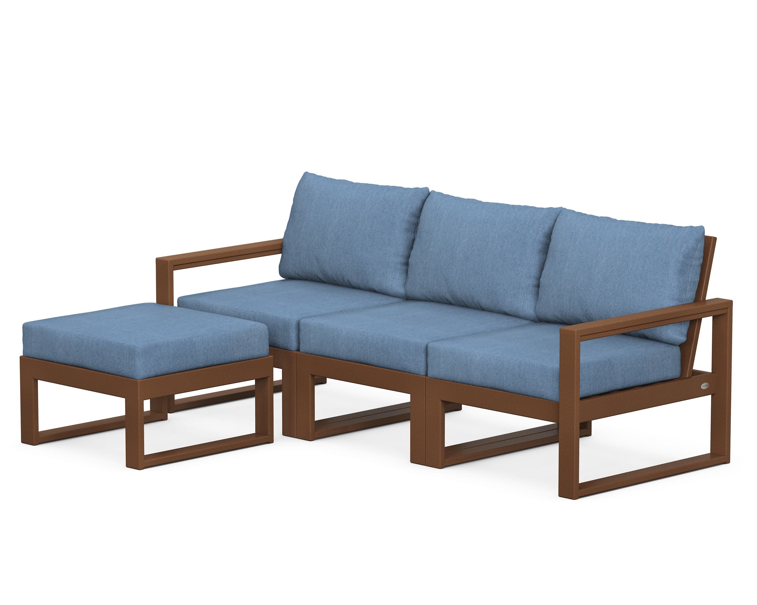 EDGE 4-Piece Modular Deep Seating Set with Ottoman in Teak / Sky Blue