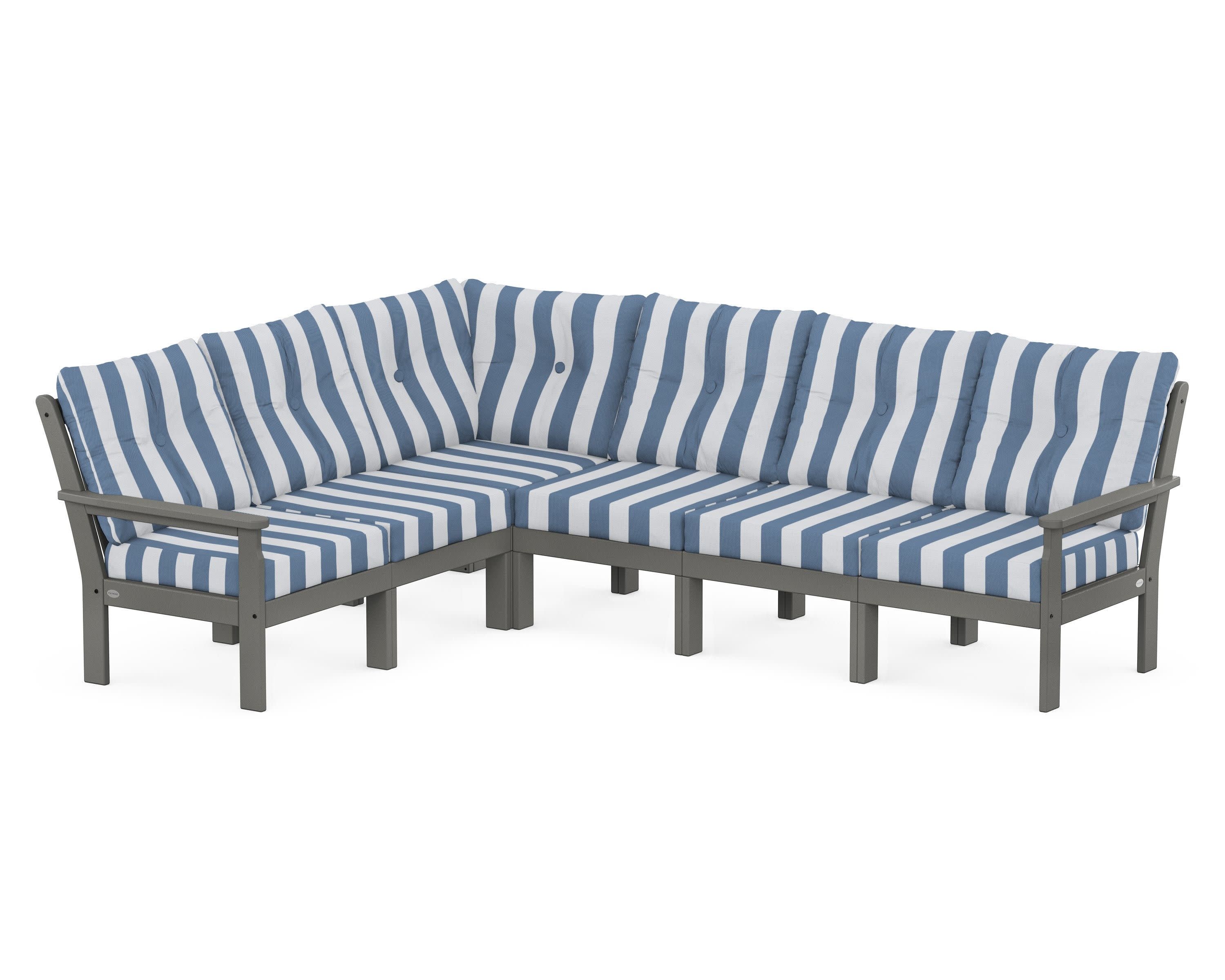 Vineyard 6-Piece Sectional in Slate Grey / Cabana Stripe Sky Blue