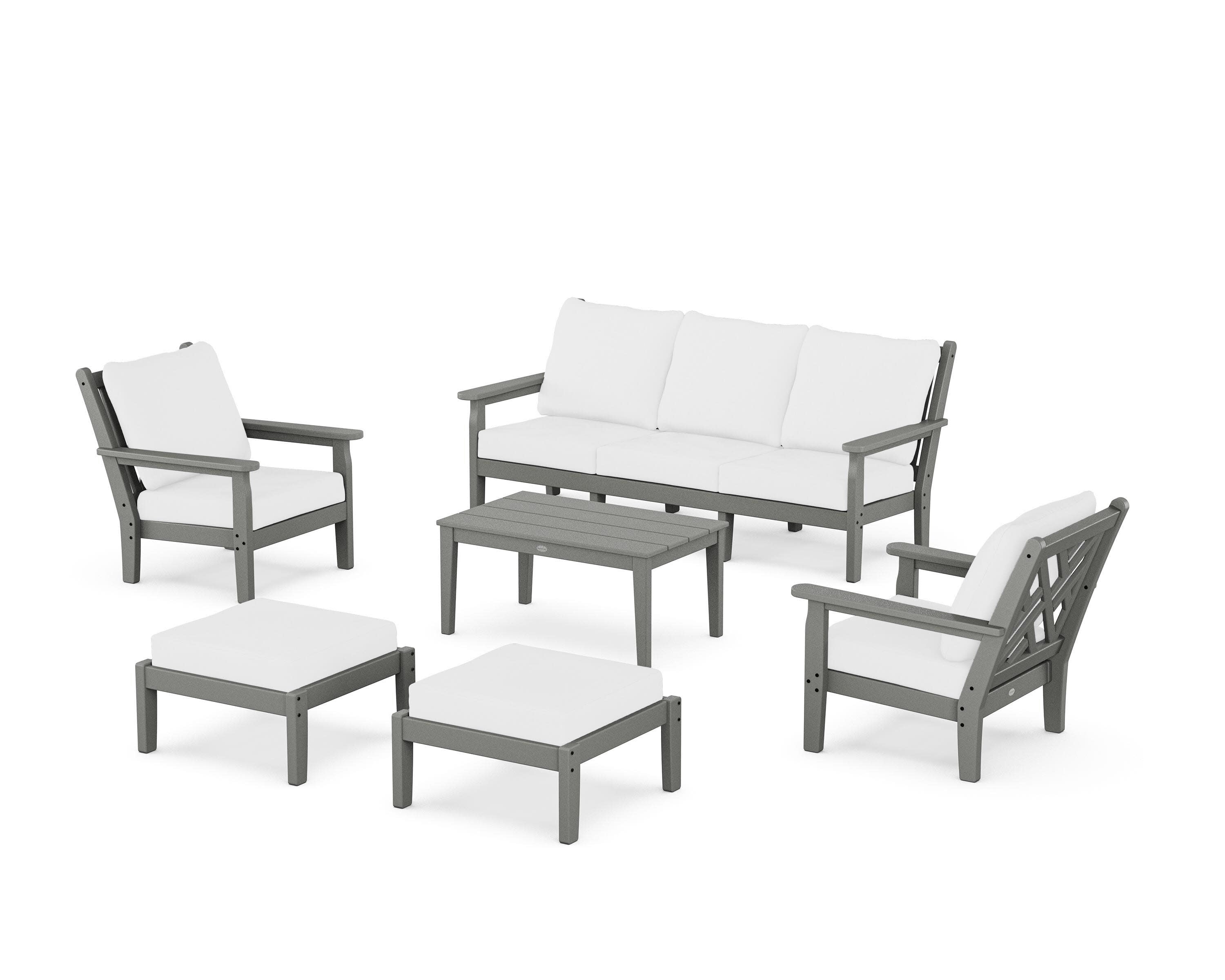 Chippendale 6-Piece Lounge Sofa Set in Slate Grey / Natural
