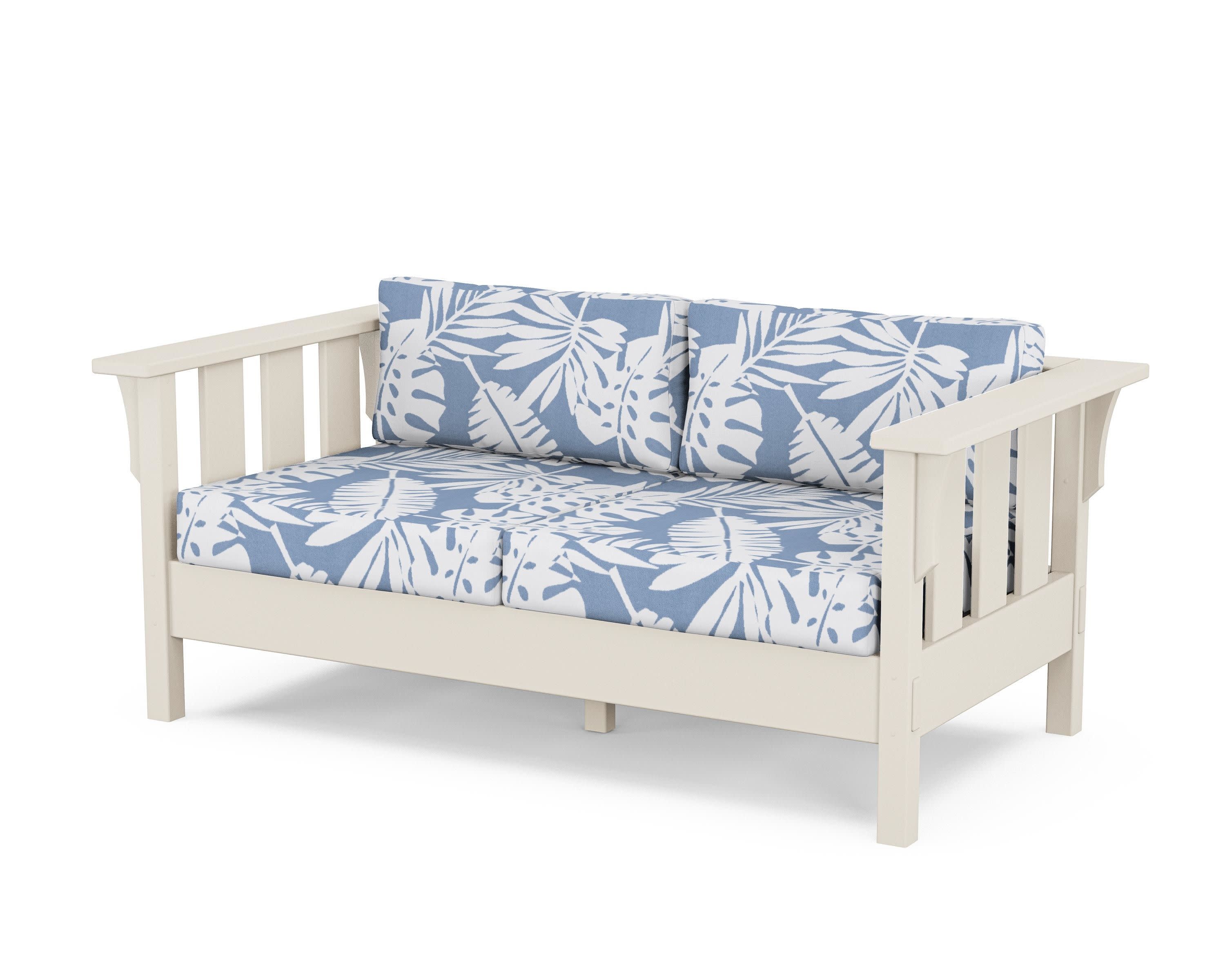 Acadia Deep Seating Loveseat in Sand / Leaf Sky Blue