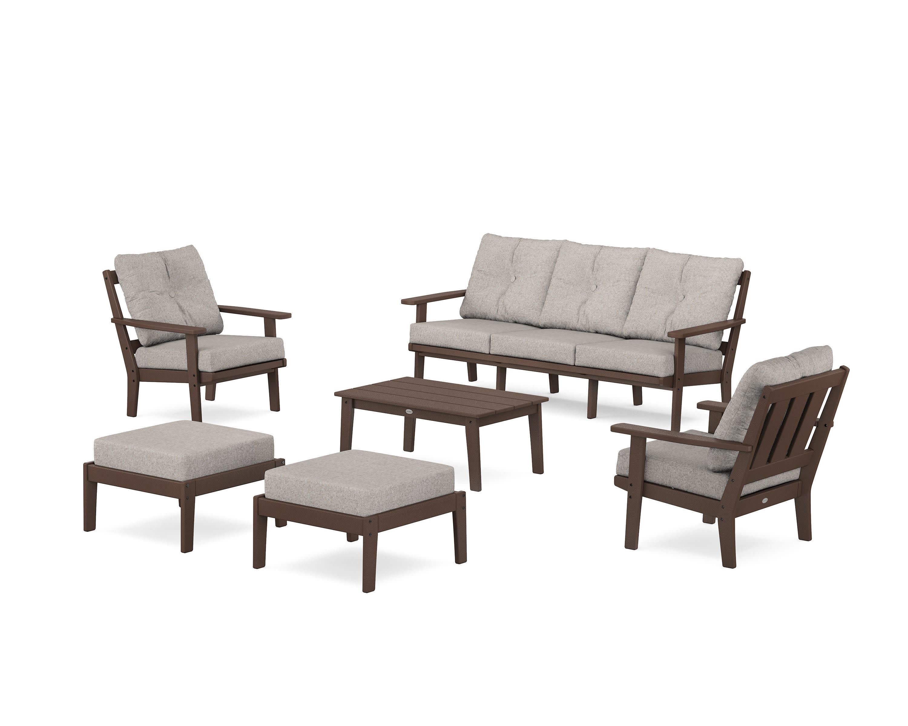 Oxford 6-Piece Lounge Sofa Set in Mahogany / Weathered Tweed
