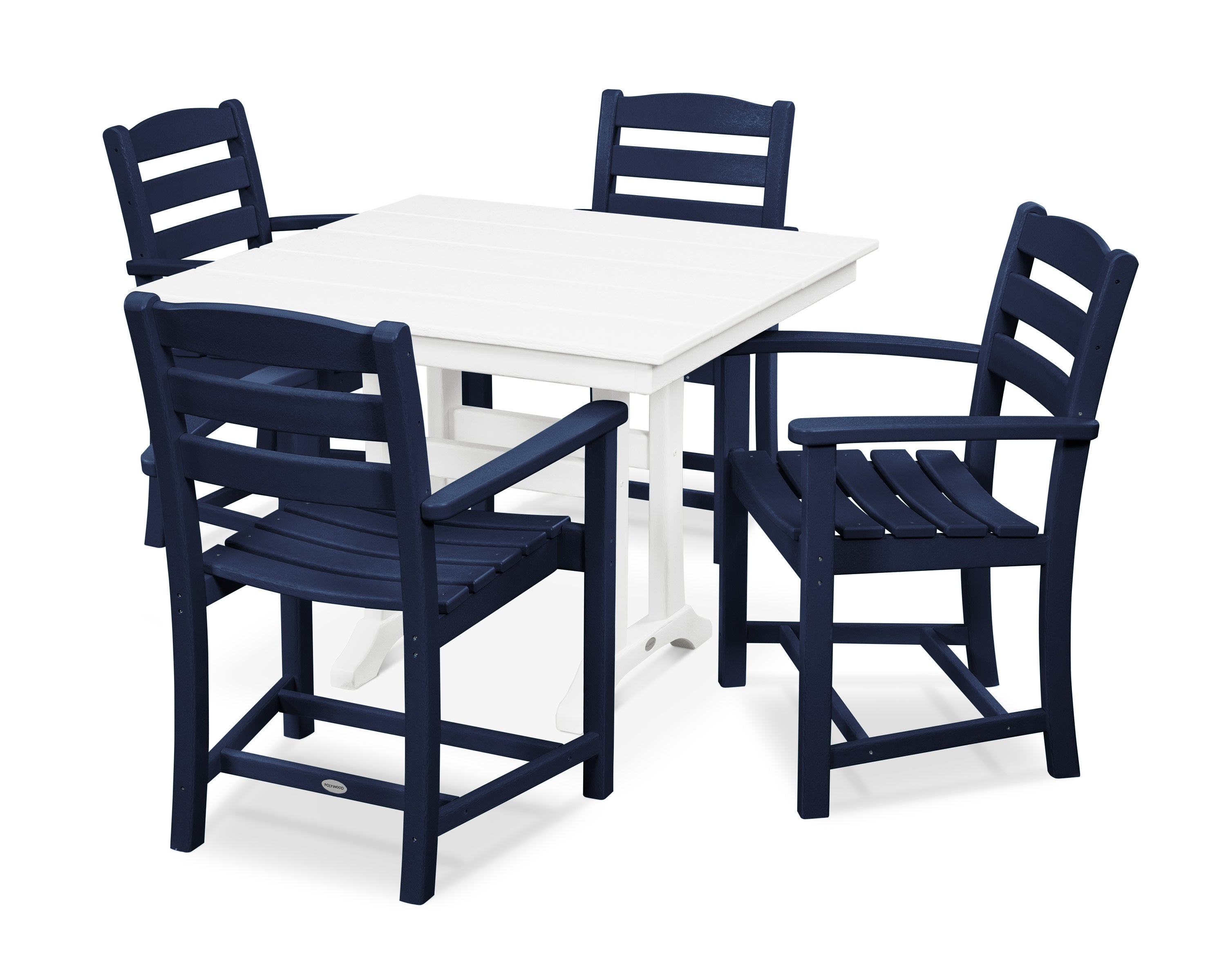 La Casa Caf 5-Piece Farmhouse Trestle Arm Chair Dining Set in Navy / White