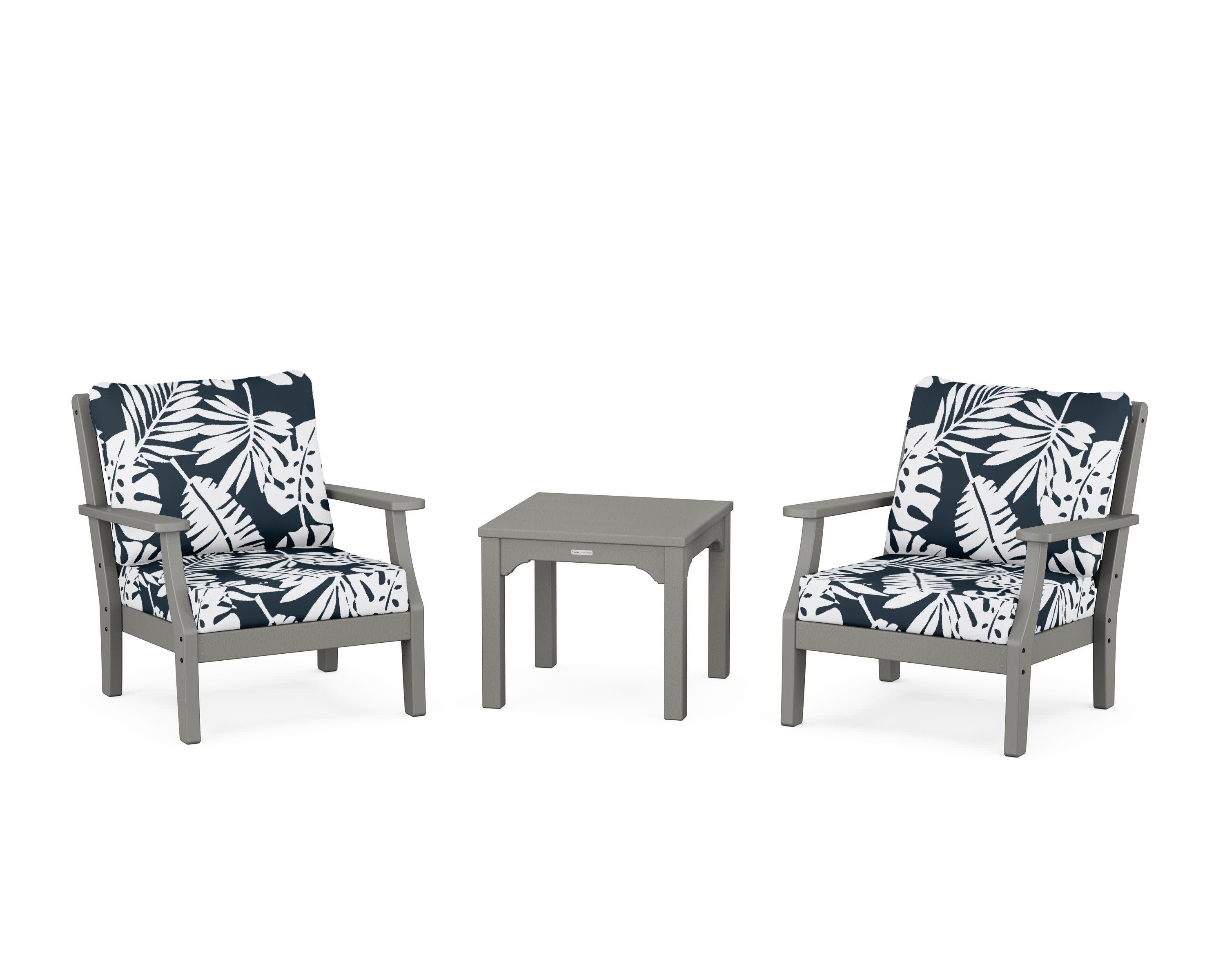 Chinoiserie 3-Piece Deep Seating Set in Slate Grey / Leaf Marine Indigo
