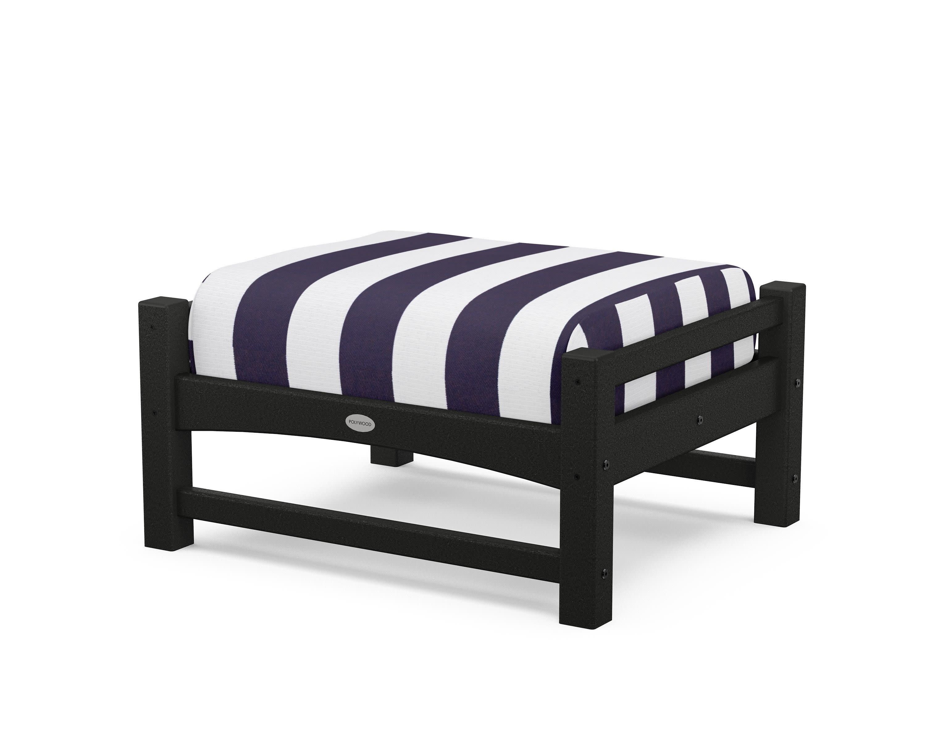 Club Ottoman in Black / Cabana Stripe Navy