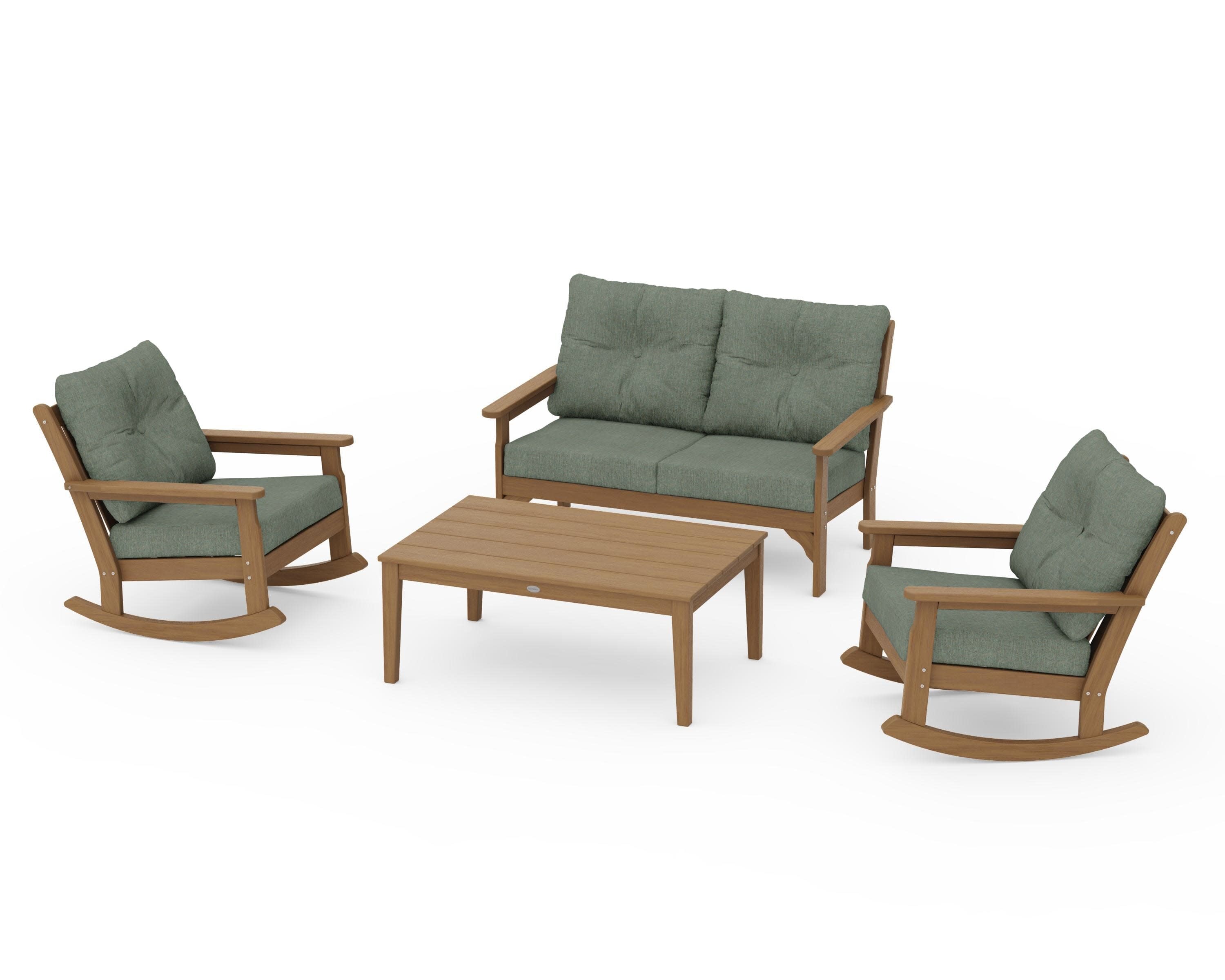 Vineyard 4-Piece Deep Seating Rocking Chair Set in Natural / Cast Sage