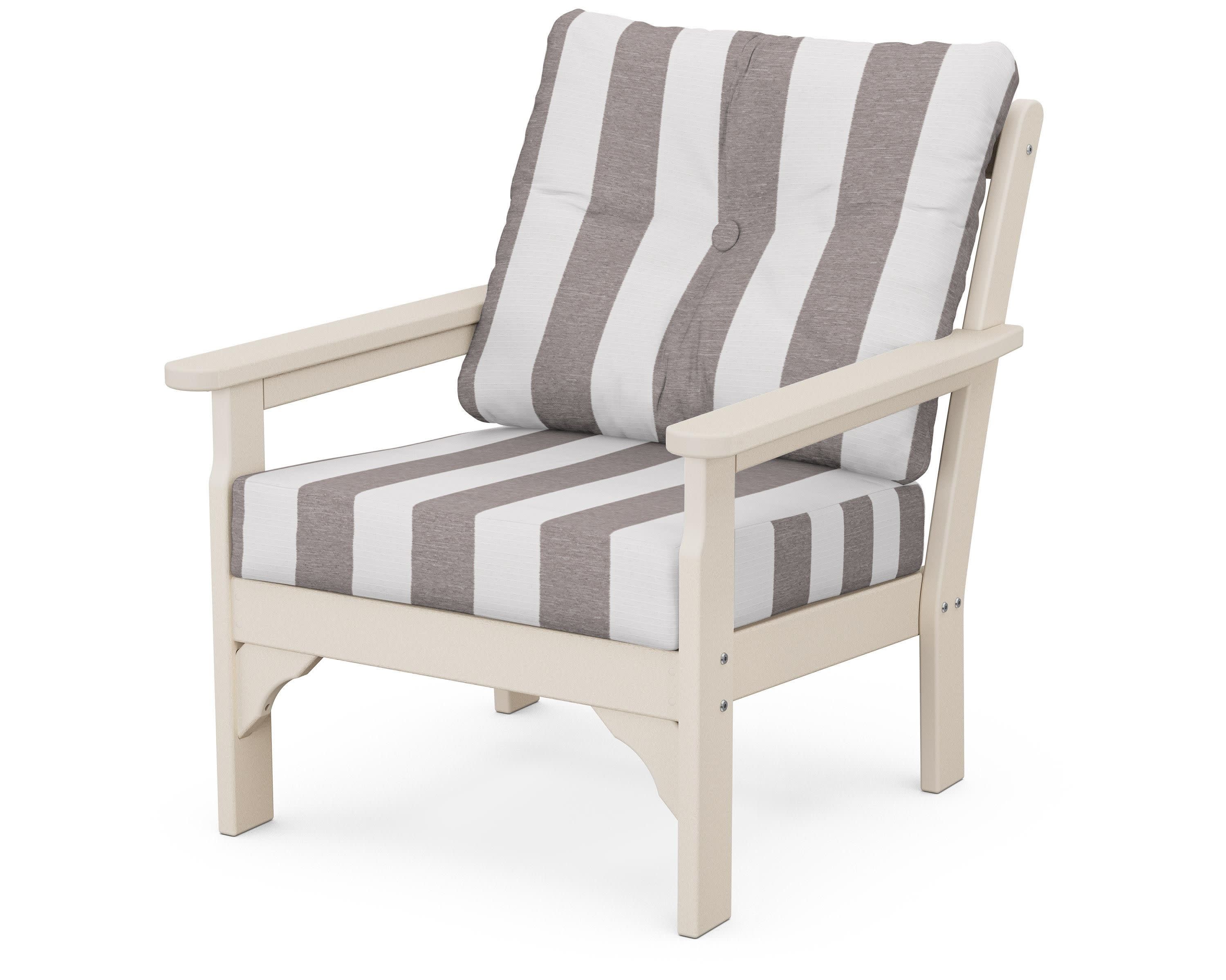 Vineyard Deep Seating Chair in Sand / Cabana Stripe Grey Mist