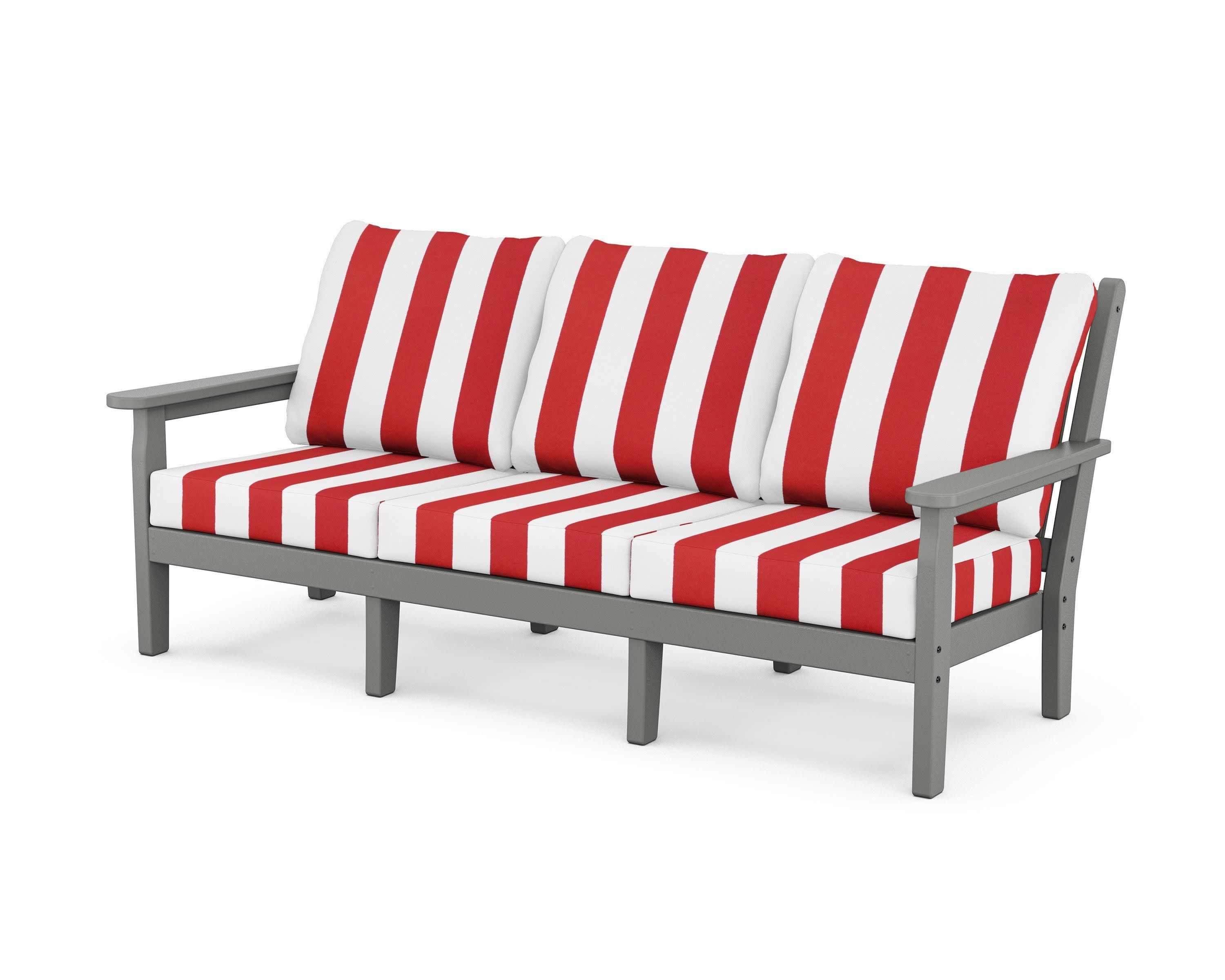 Chippendale Deep Seating Sofa in Slate Grey / Cabana Stripe Crimson