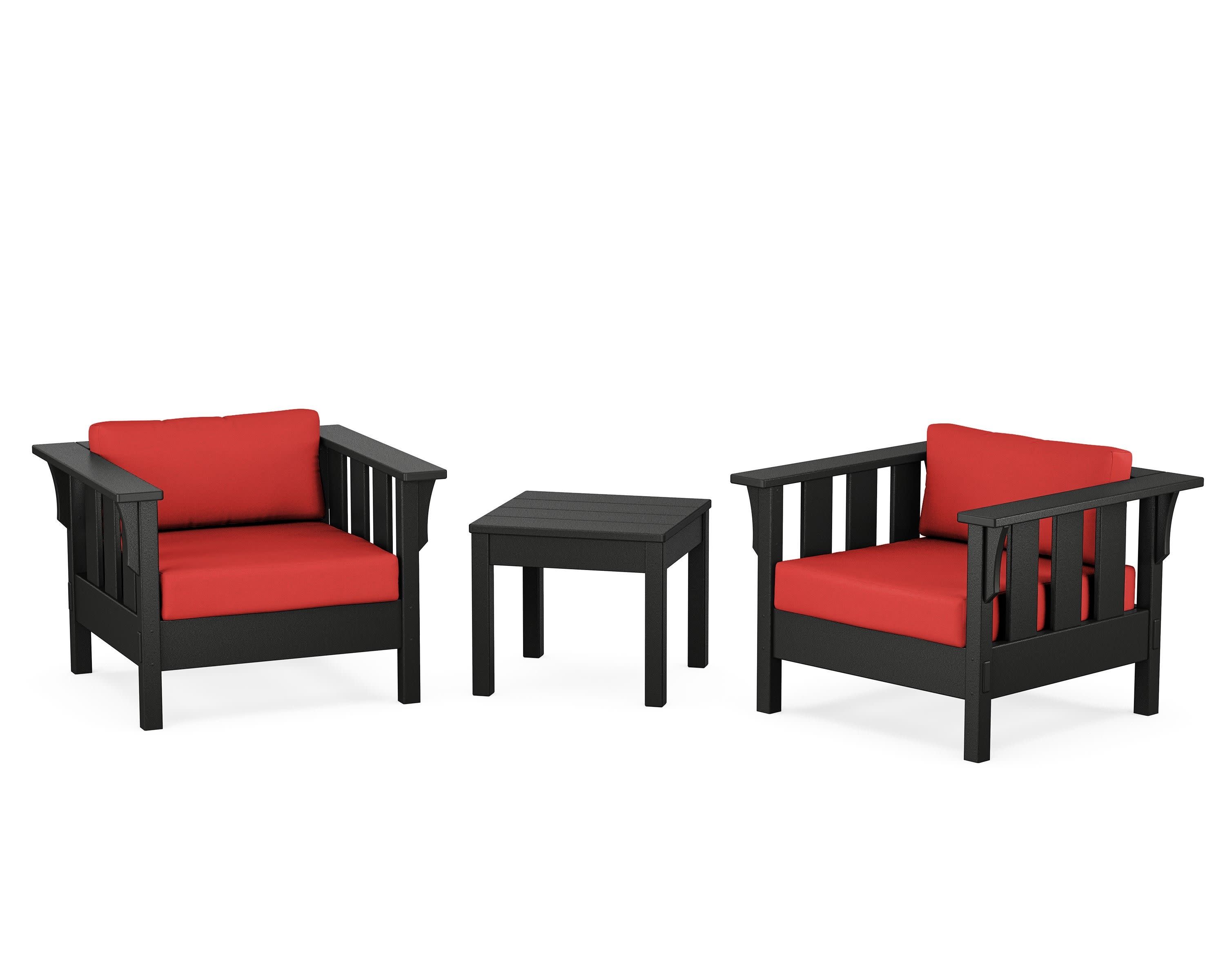 Acadia 3-Piece Deep Seating Set in Black / Crimson Linen