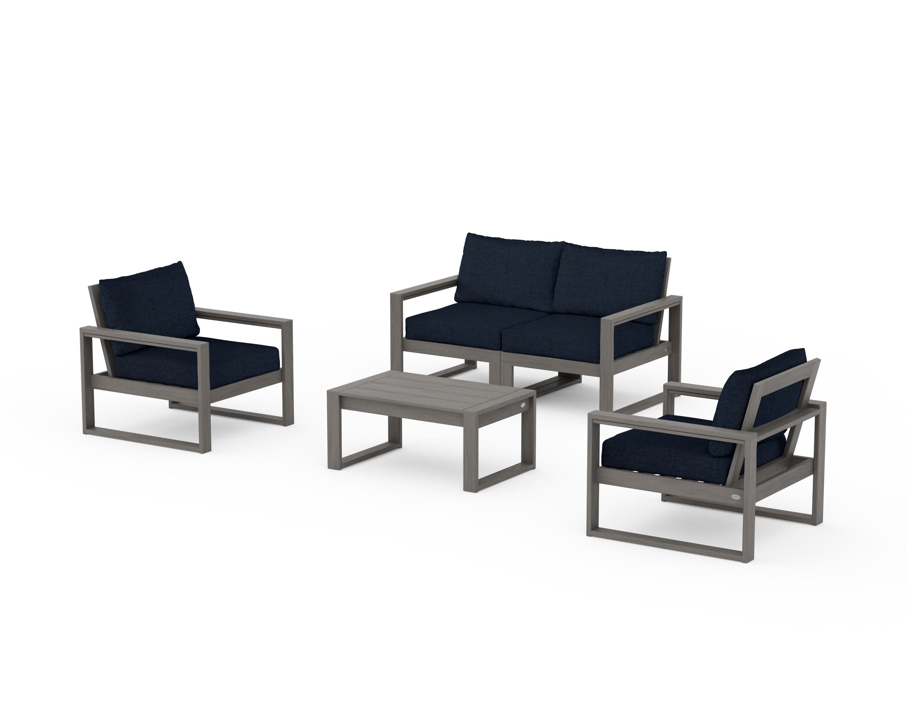 EDGE Sectional 4-Piece Deep Seating Set with Loveseat in Driftwood / Marine Indigo