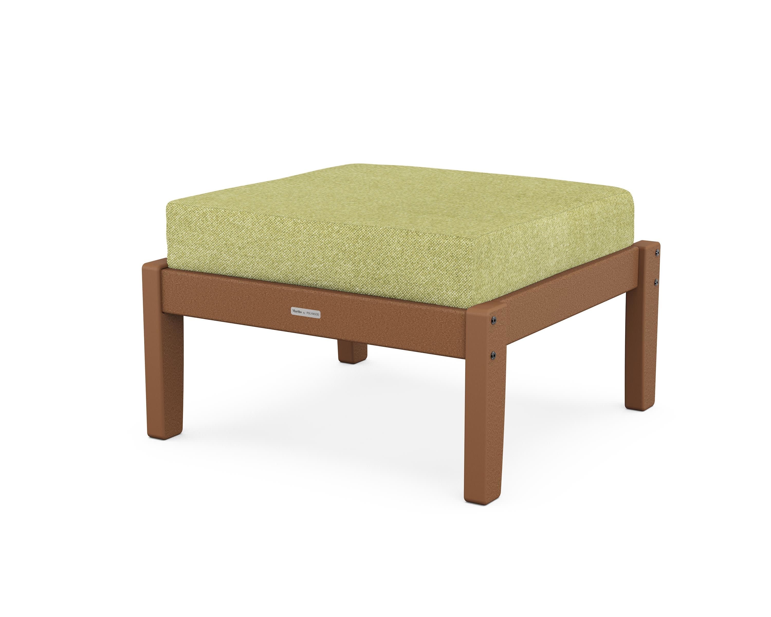 Chinoiserie Deep Seating Ottoman in Teak / Chartreuse Boucle