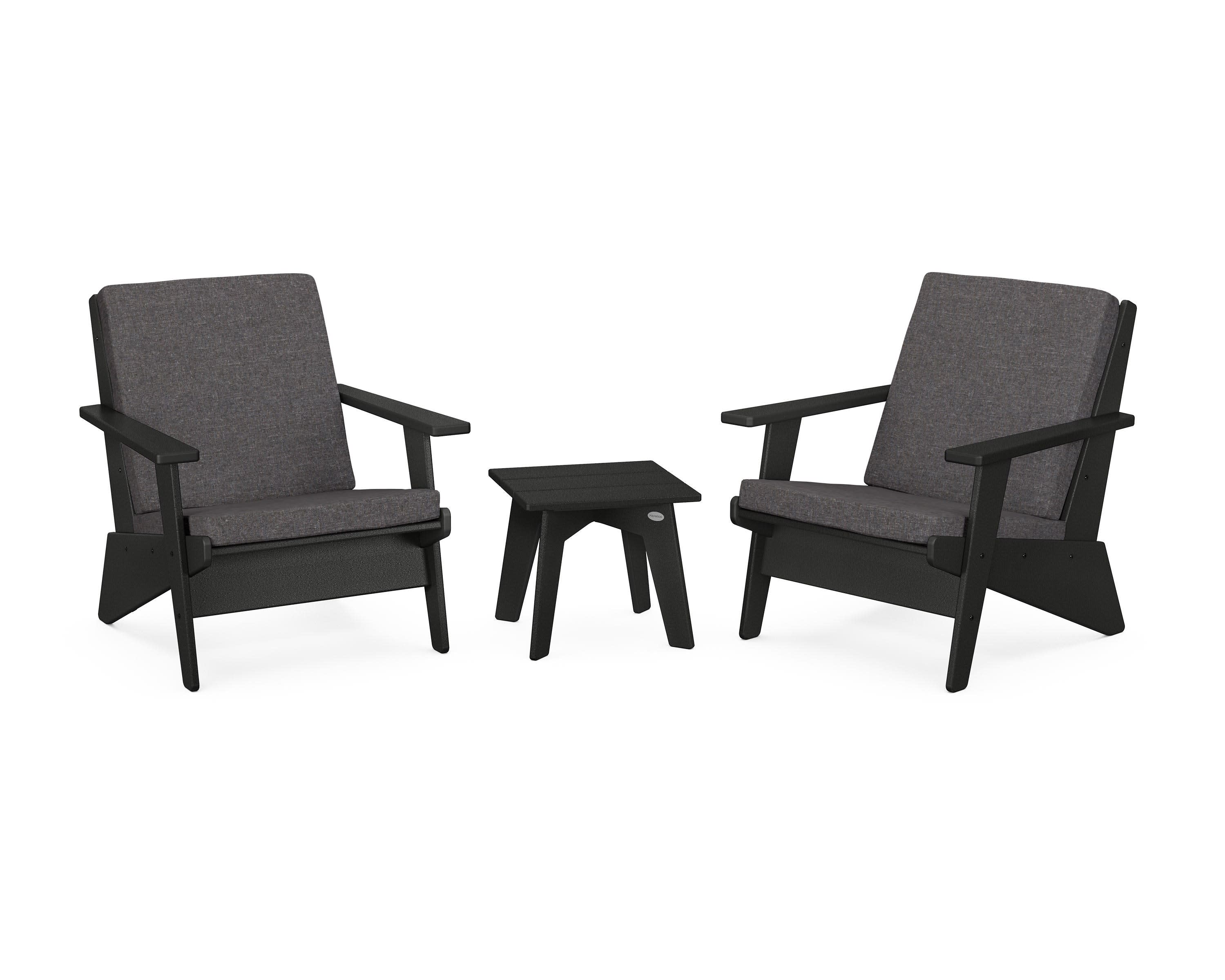 Riviera Modern Lounge 3-Piece Set in Black / Ash Charcoal