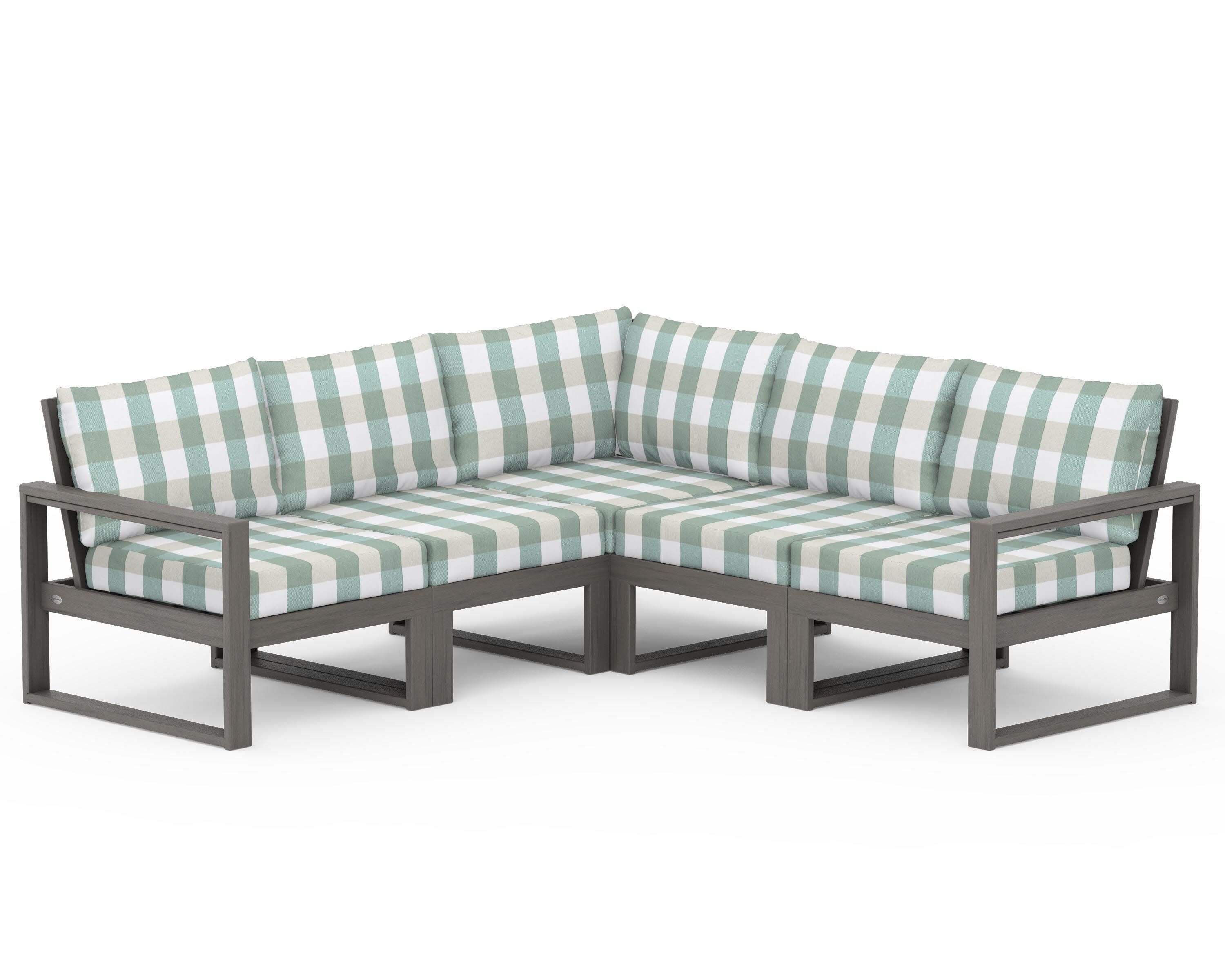 EDGE 5-Piece Modular Deep Seating Set in Driftwood / Buffalo Plaid Glacier Spa