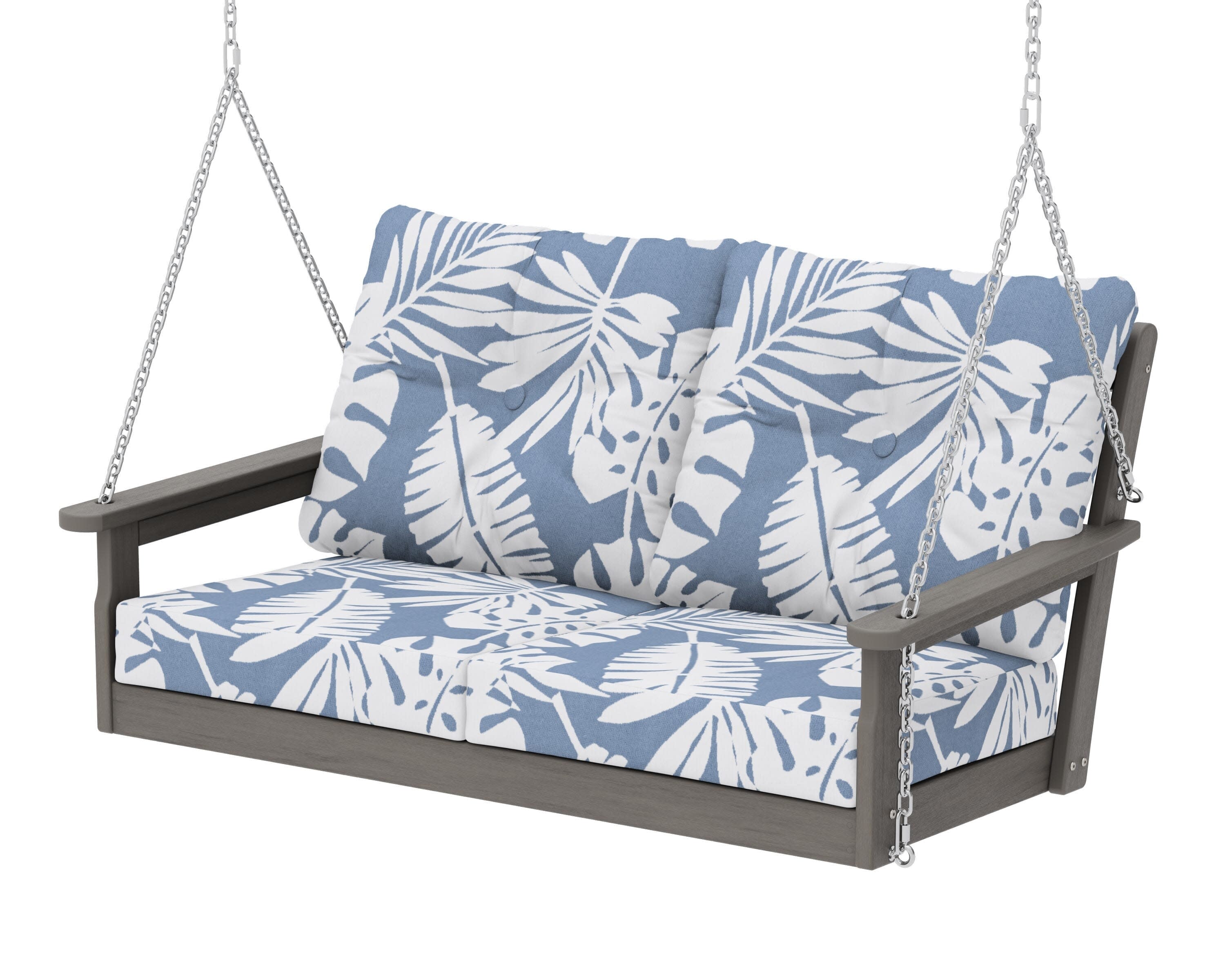 Vineyard Deep Seating Swing in Driftwood / Leaf Sky Blue