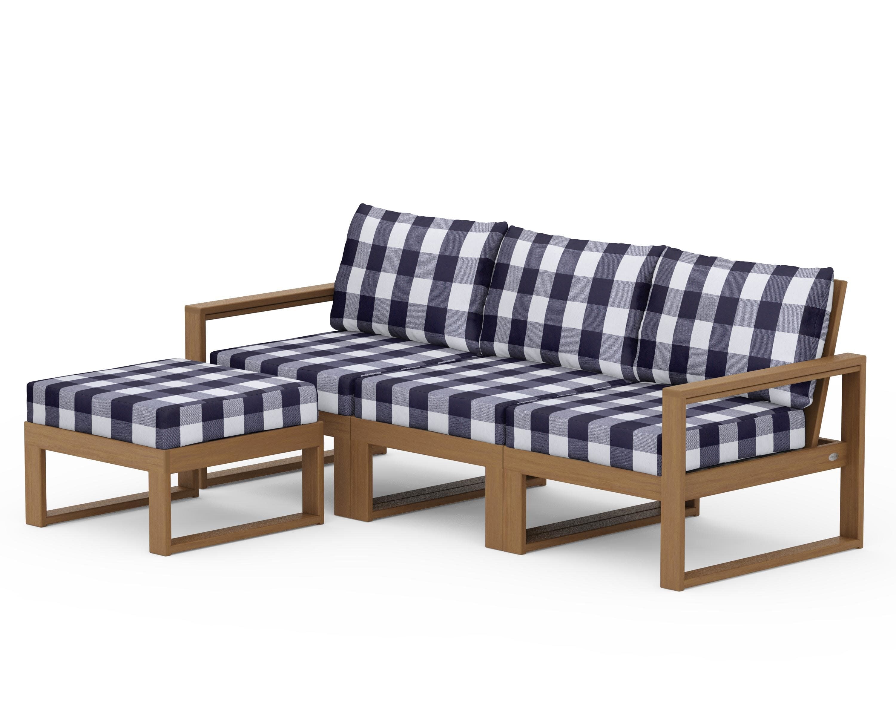 EDGE 4-Piece Modular Deep Seating Set with Ottoman in Natural / Buffalo Plaid Navy
