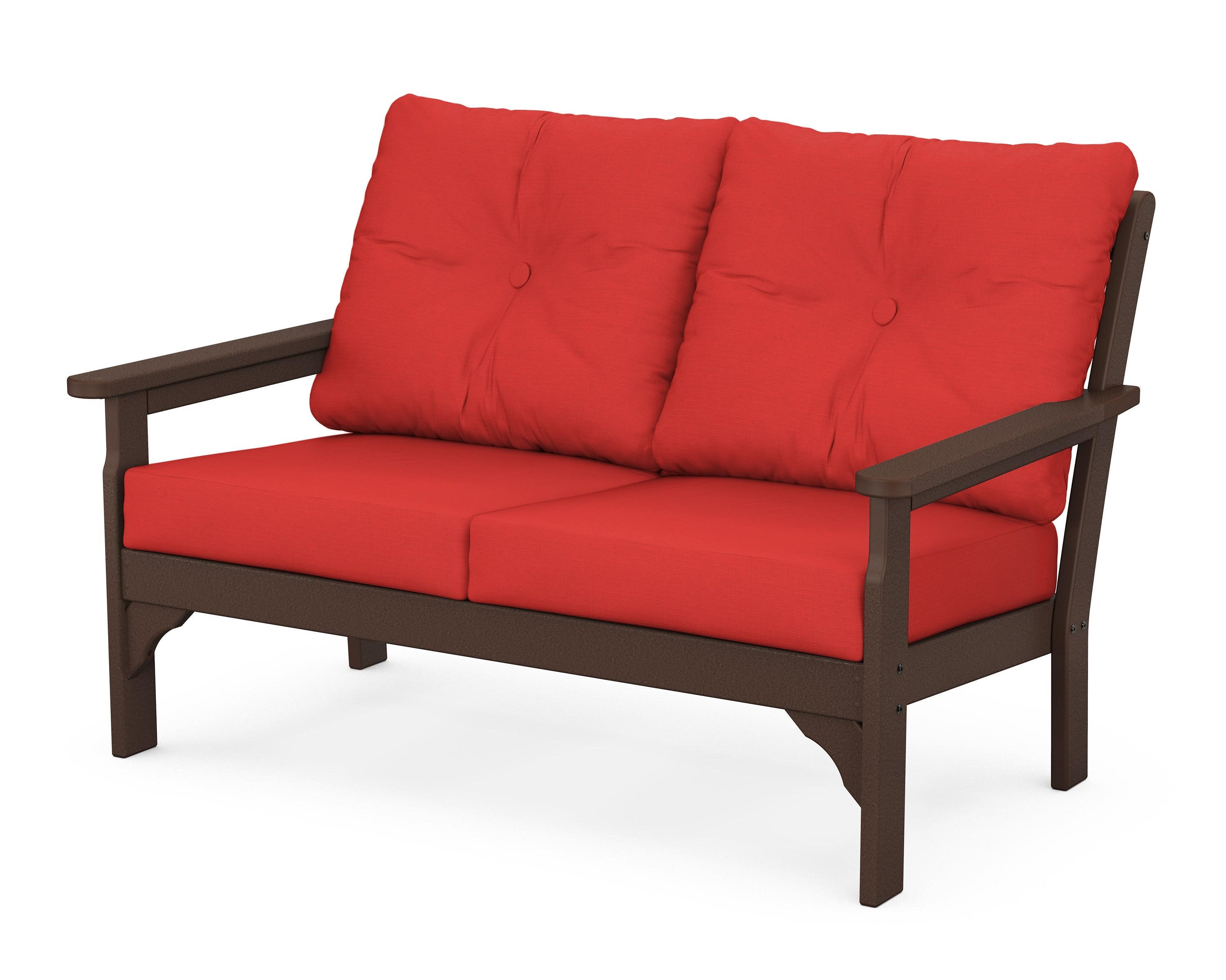 Vineyard Deep Seating Loveseat in Mahogany / Crimson Linen