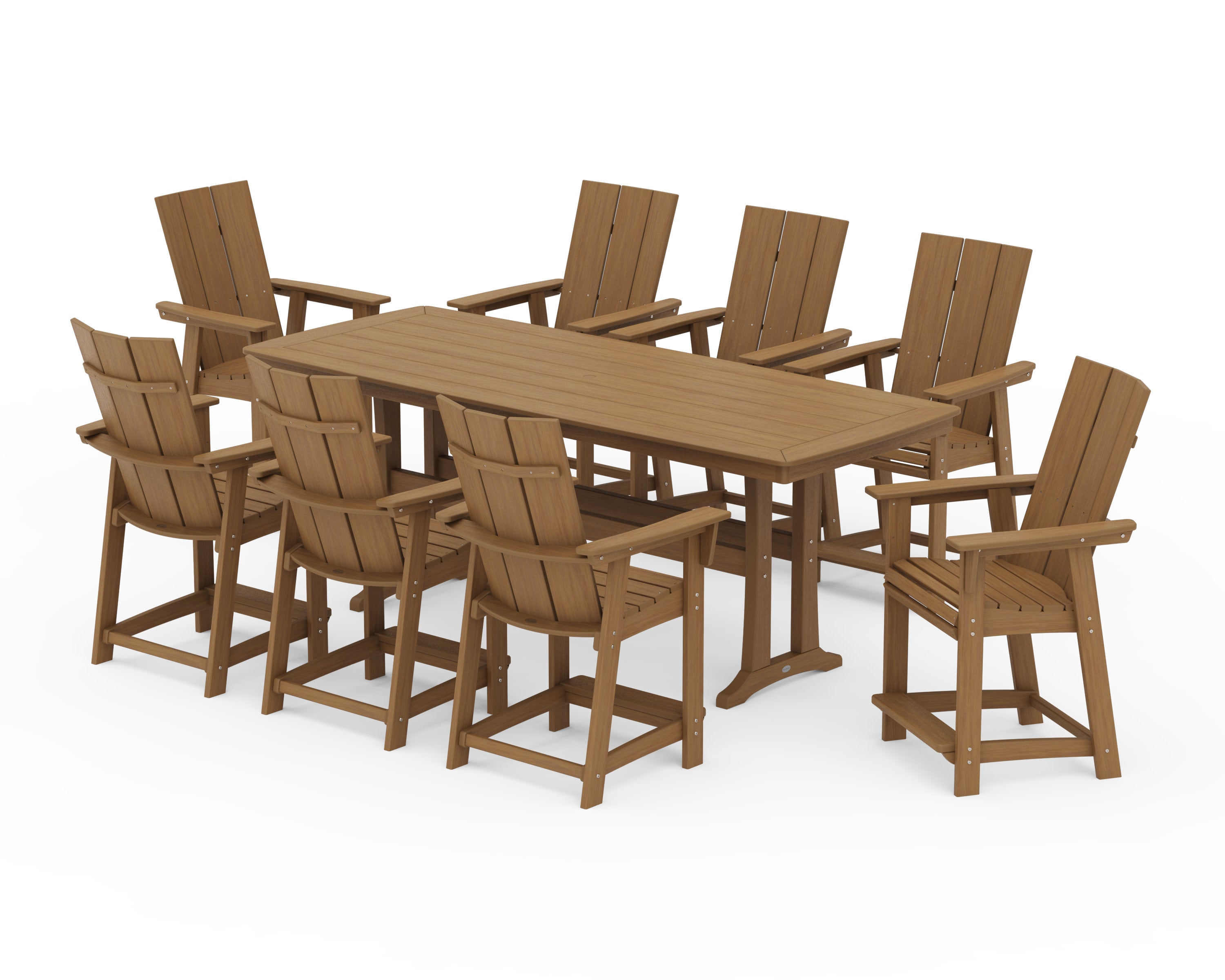 Modern Curveback Adirondack 9-Piece Counter Set with Trestle Legs in Natural