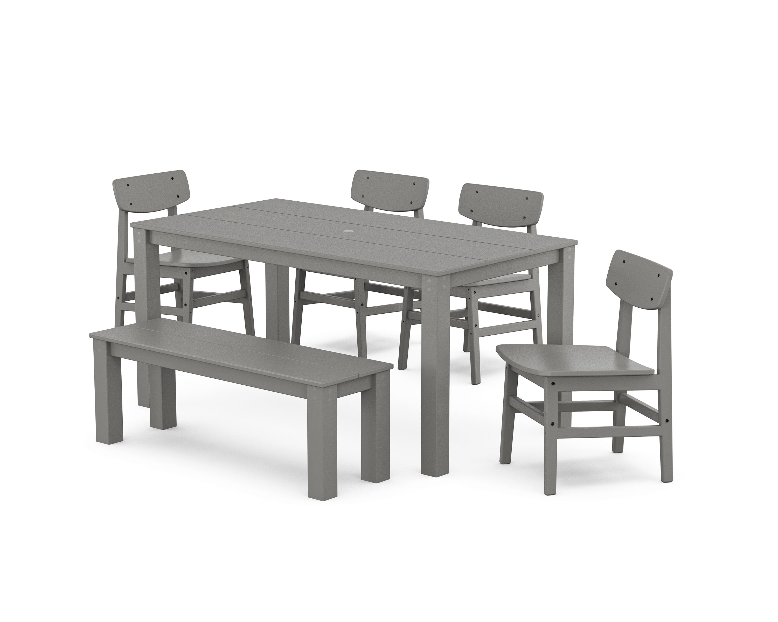 Modern Studio Urban Chair 6-Piece Parsons Dining Set with Bench in Slate Grey
