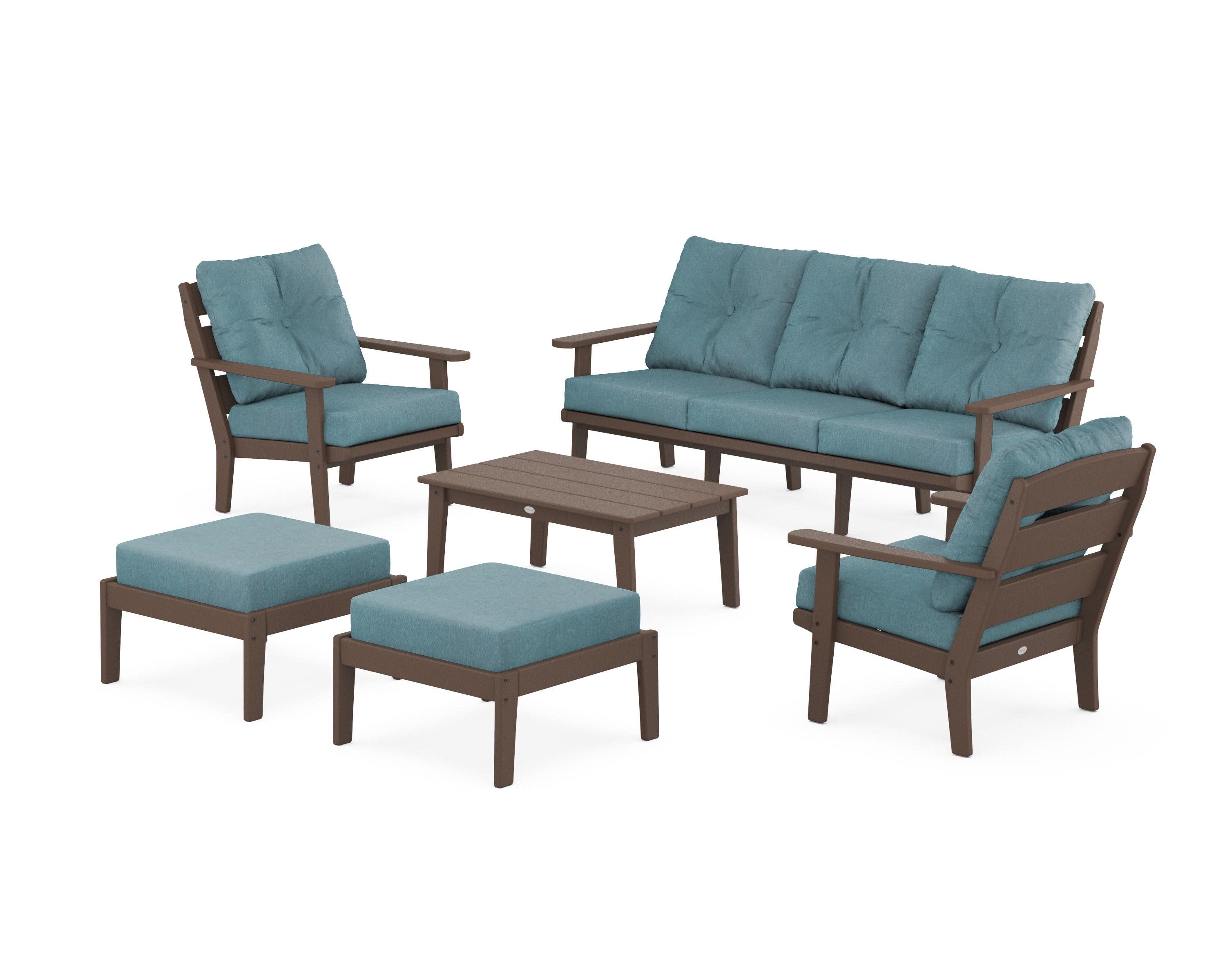 Lakeside 6-Piece Lounge Sofa Set in Mahogany / Ocean Teal