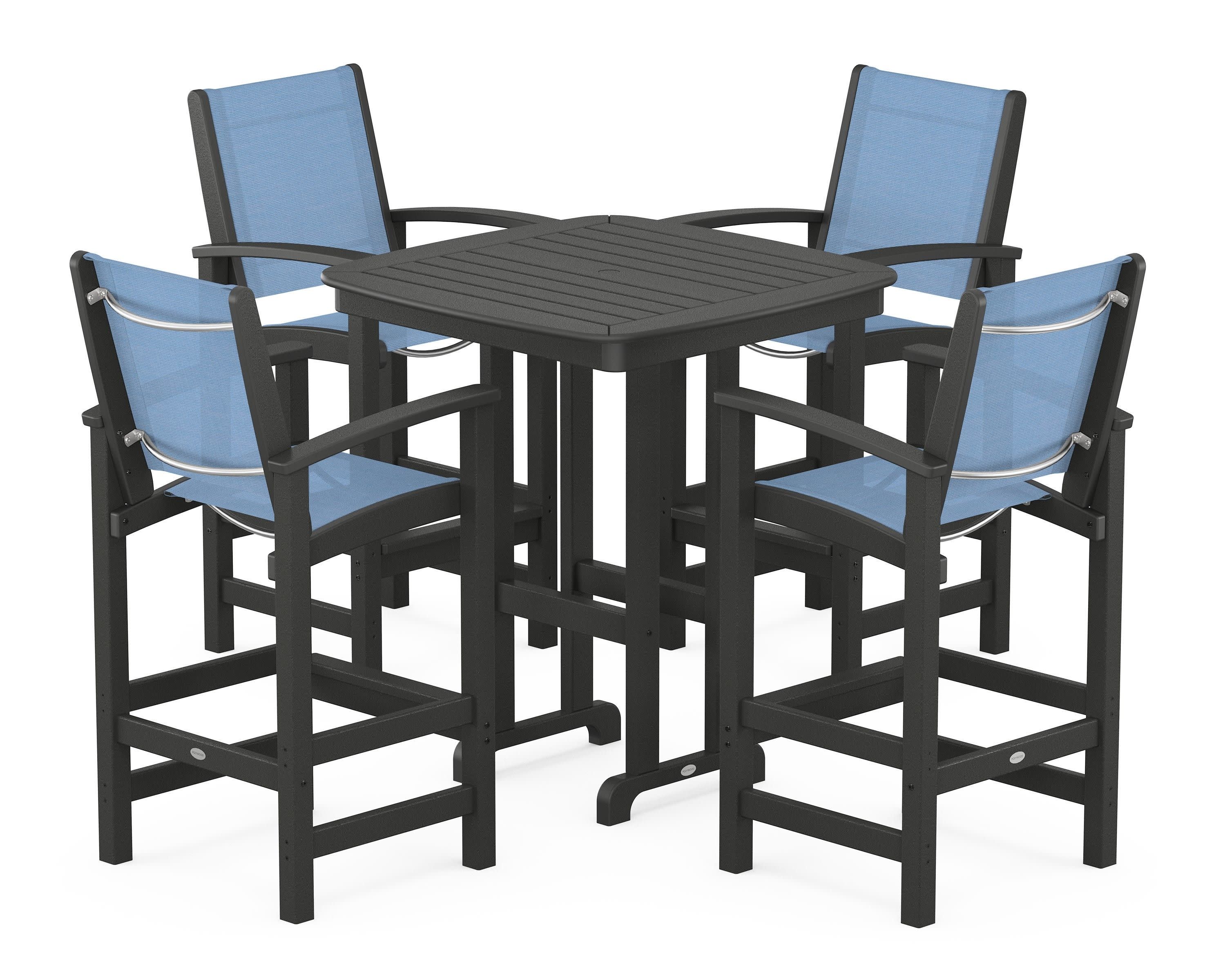 Coastal 5-Piece Bar Set in Black / Poolside Sling