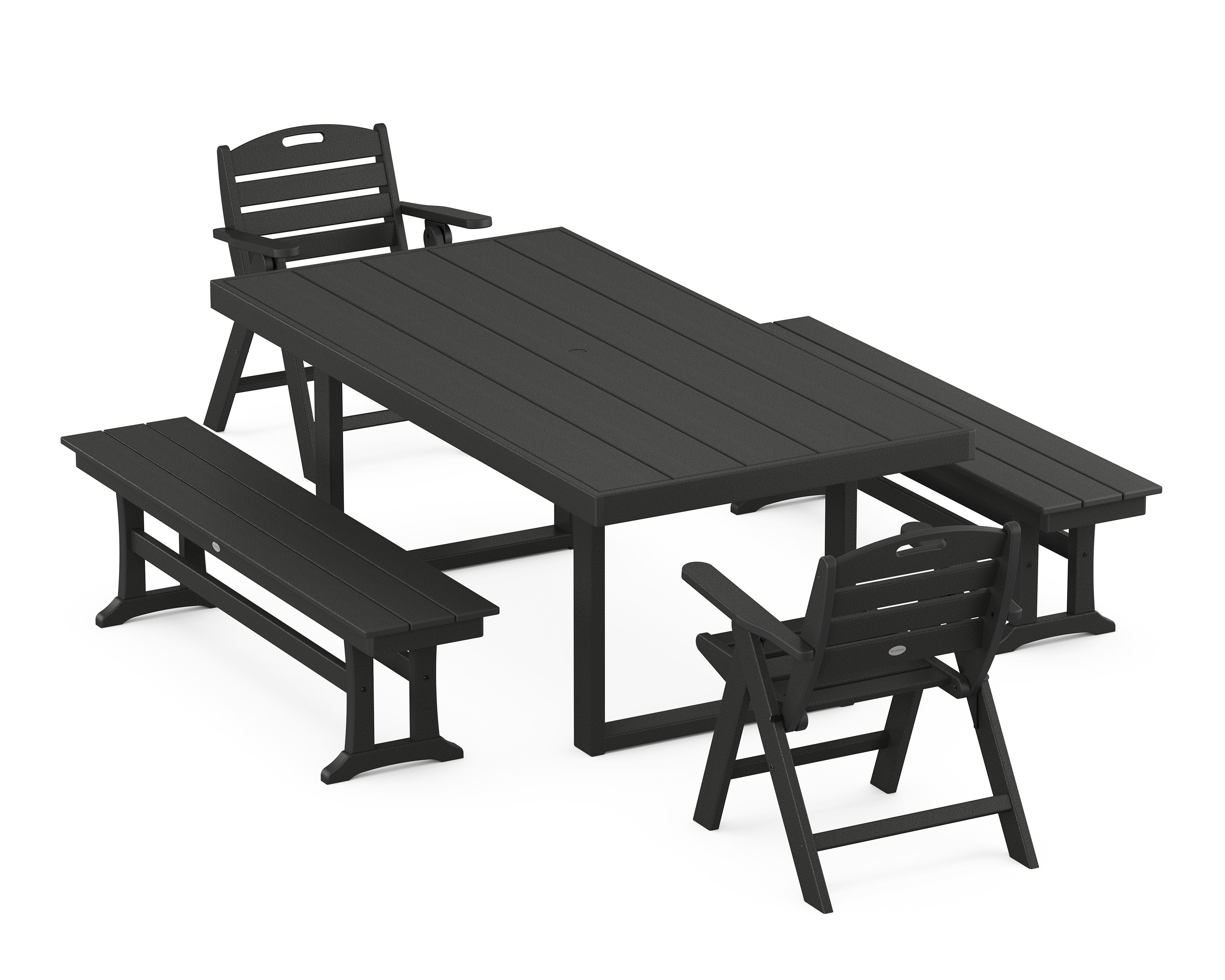 Nautical Lowback 5-Piece Dining Set with Benches in Black