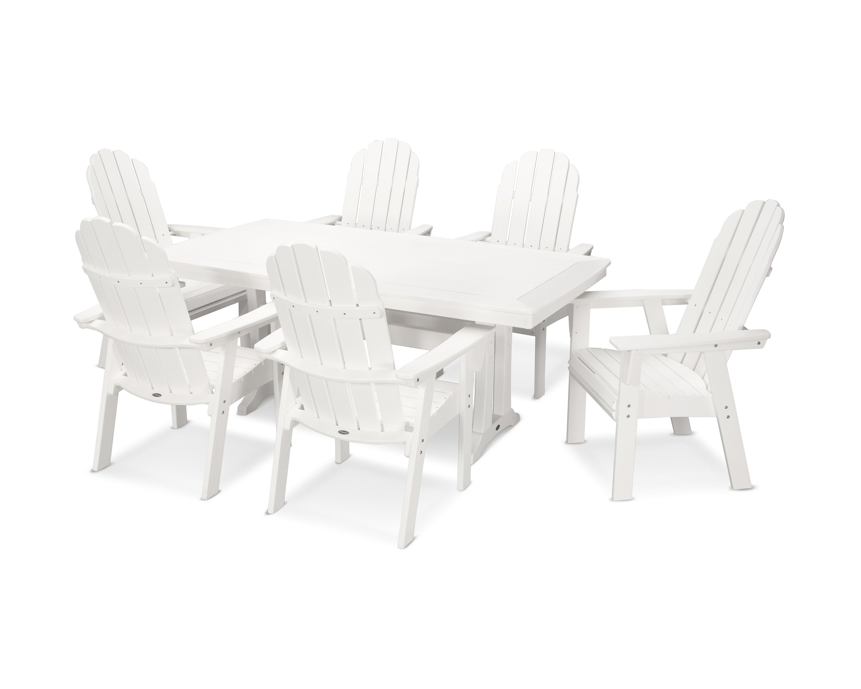 Vineyard Curveback Adirondack 7-Piece Dining Set with Trestle Legs in White