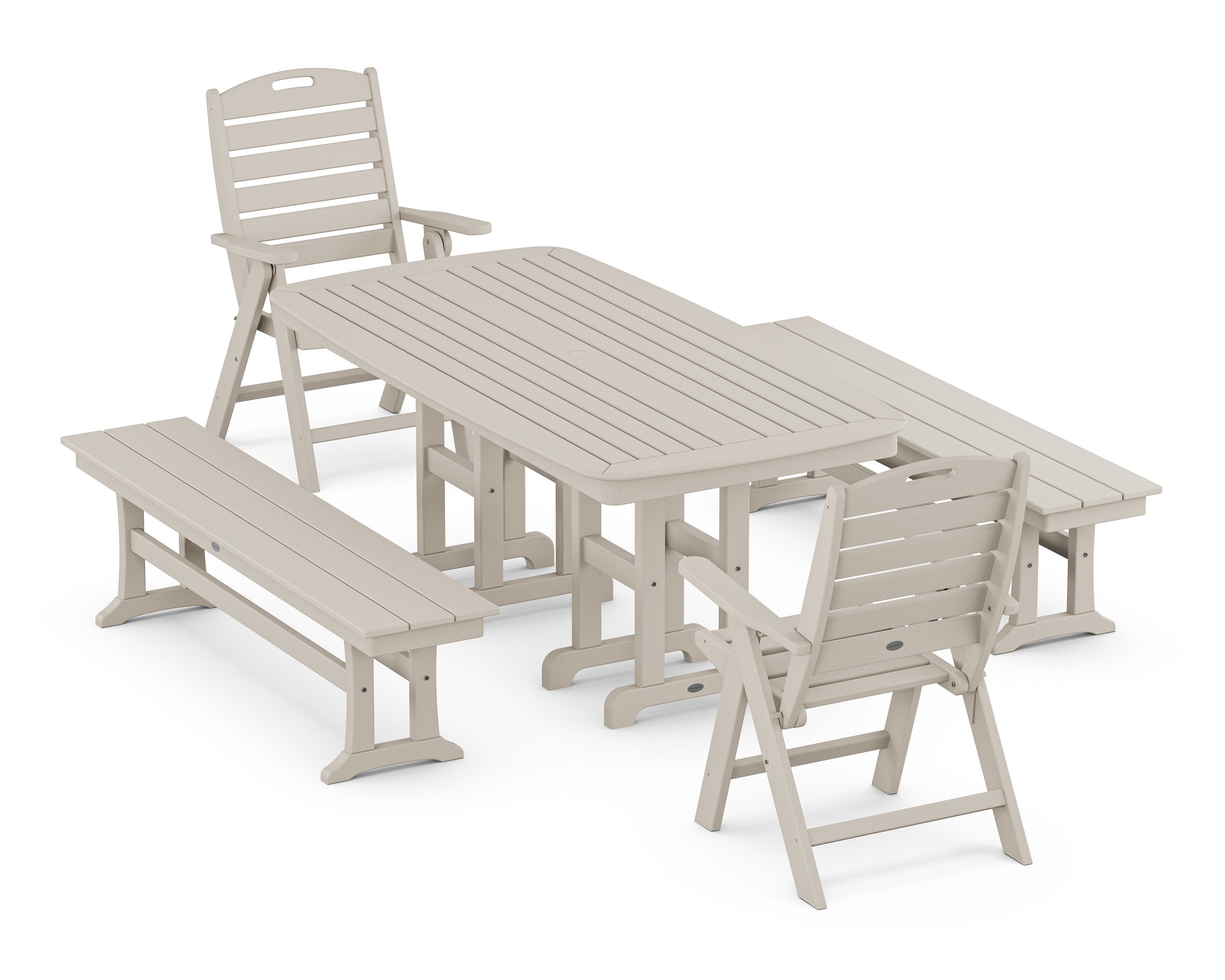 Nautical Highback 5-Piece Dining Set with Benches in Sand
