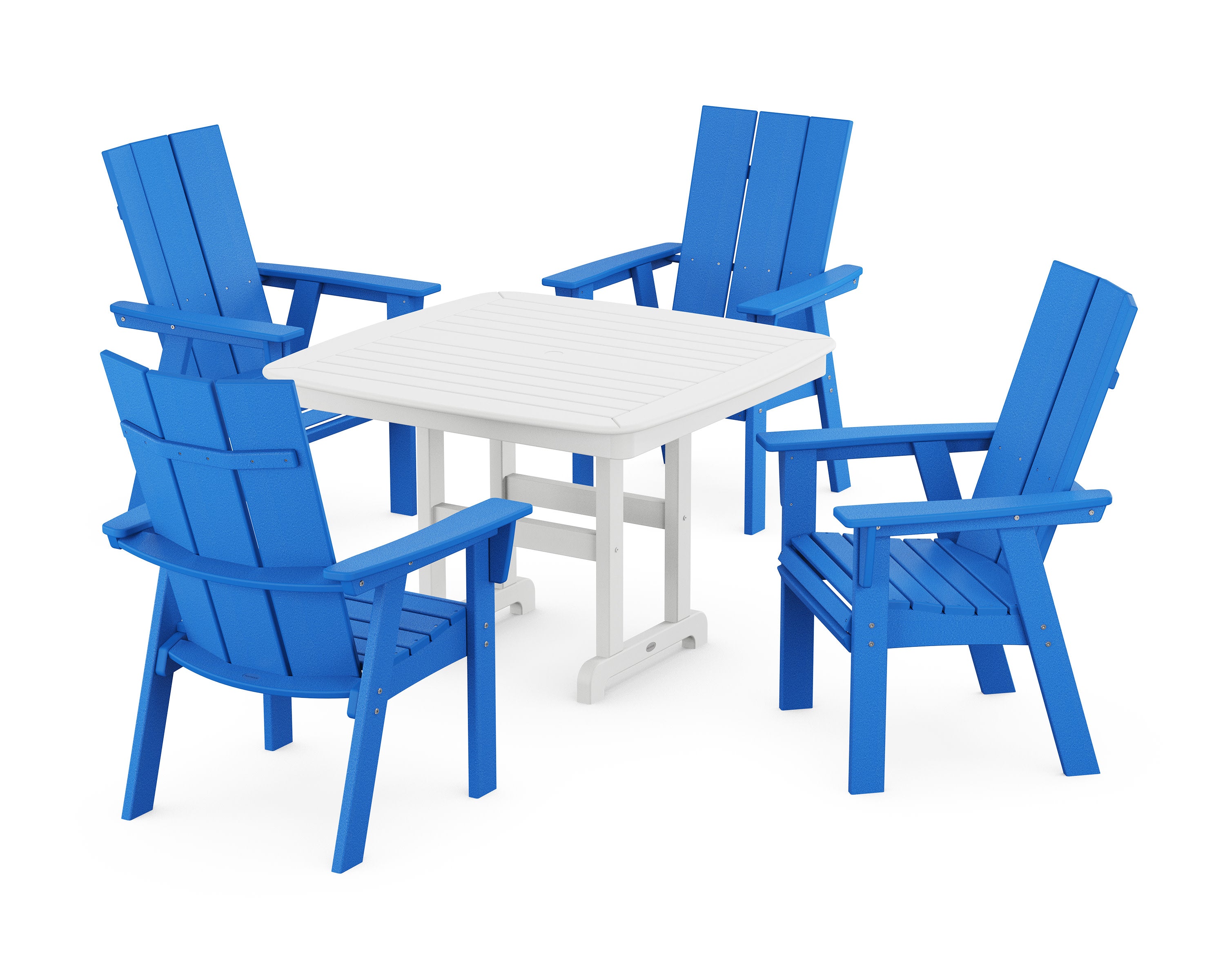 Modern Curveback Adirondack 5-Piece Dining Set in Pacific Blue / White