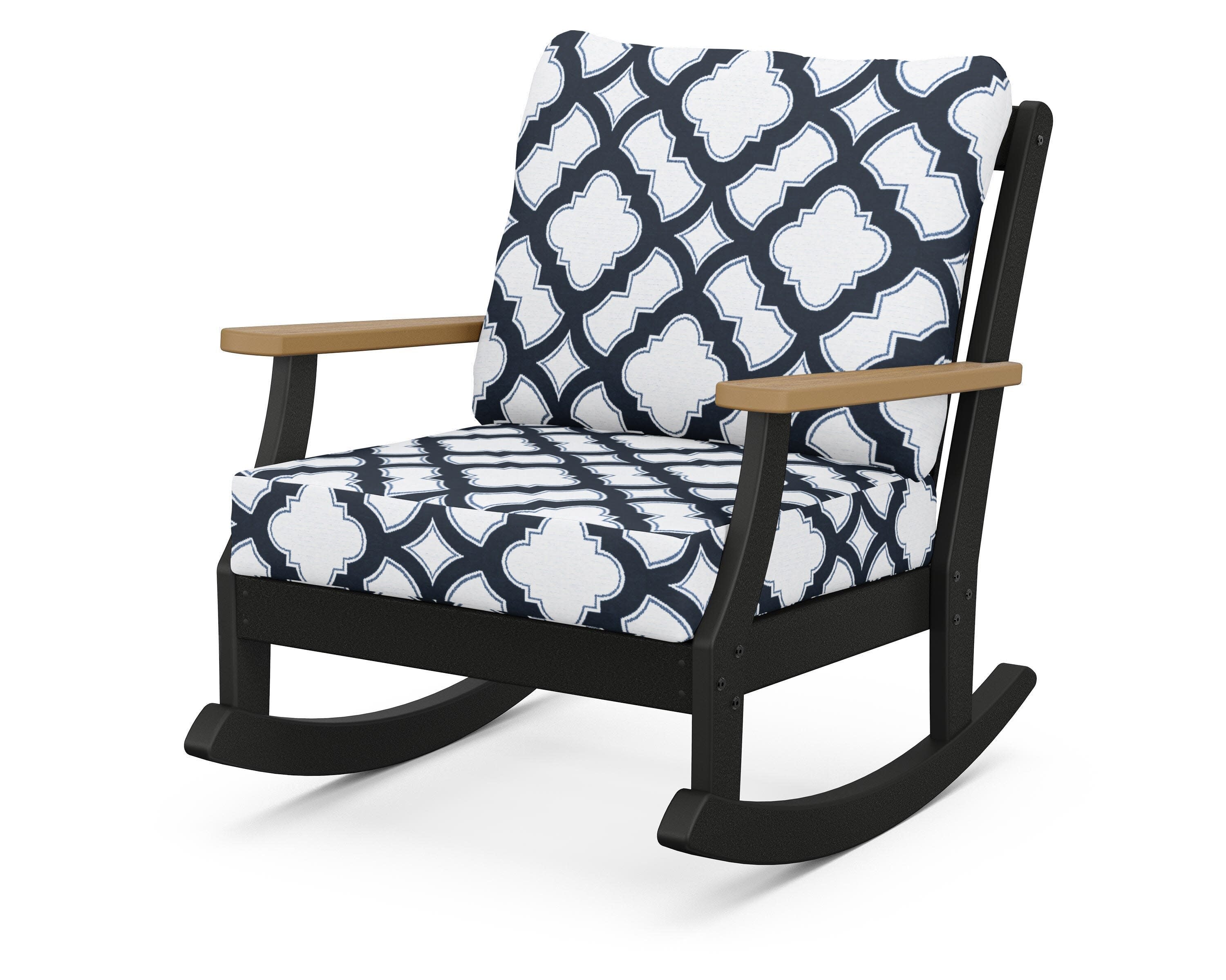 Braxton Deep Seating Rocking Chair in Black / Natural / Trellis Marine Indigo