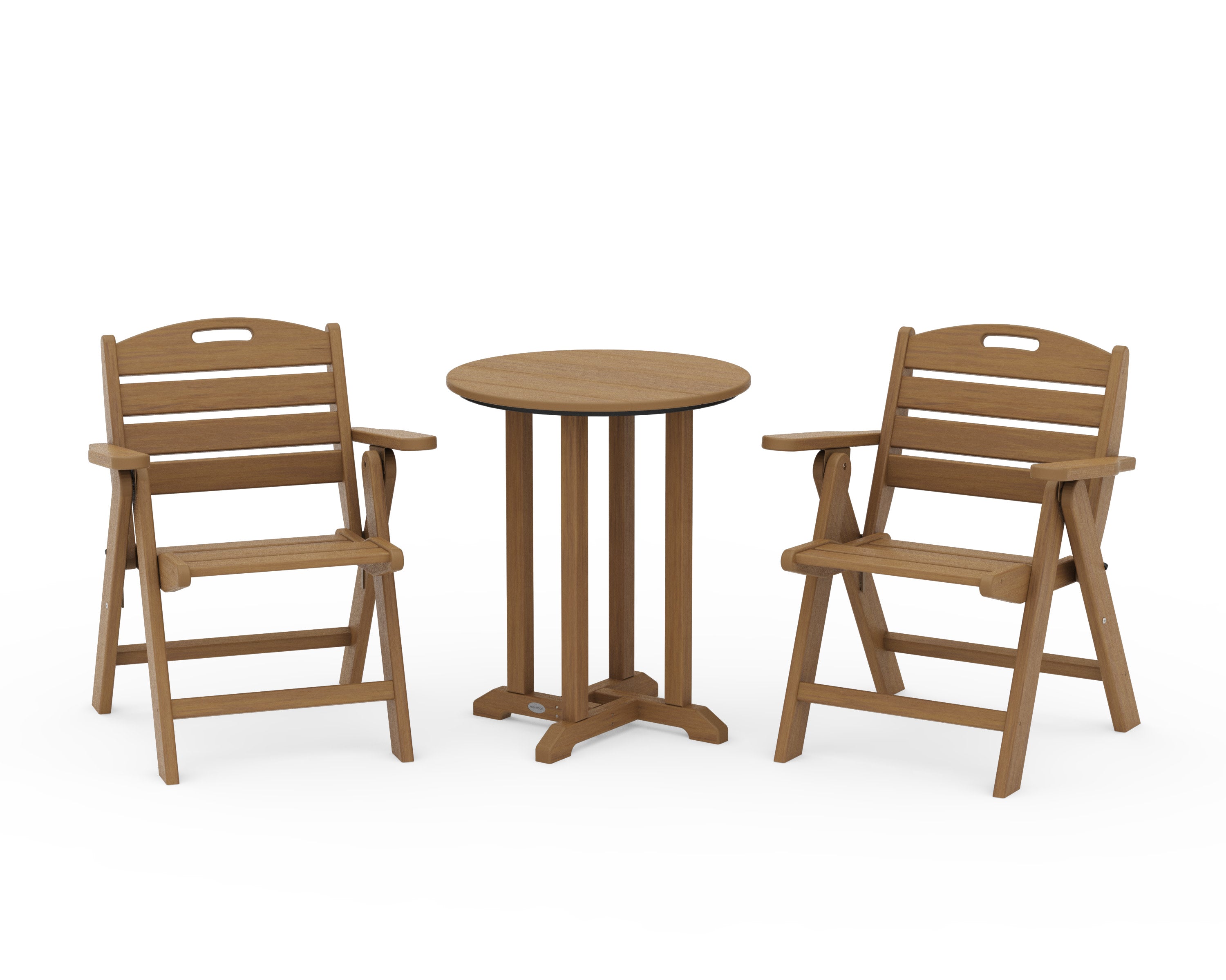 Nautical Folding Lowback Chair 3-Piece Round Bistro Dining Set in Natural