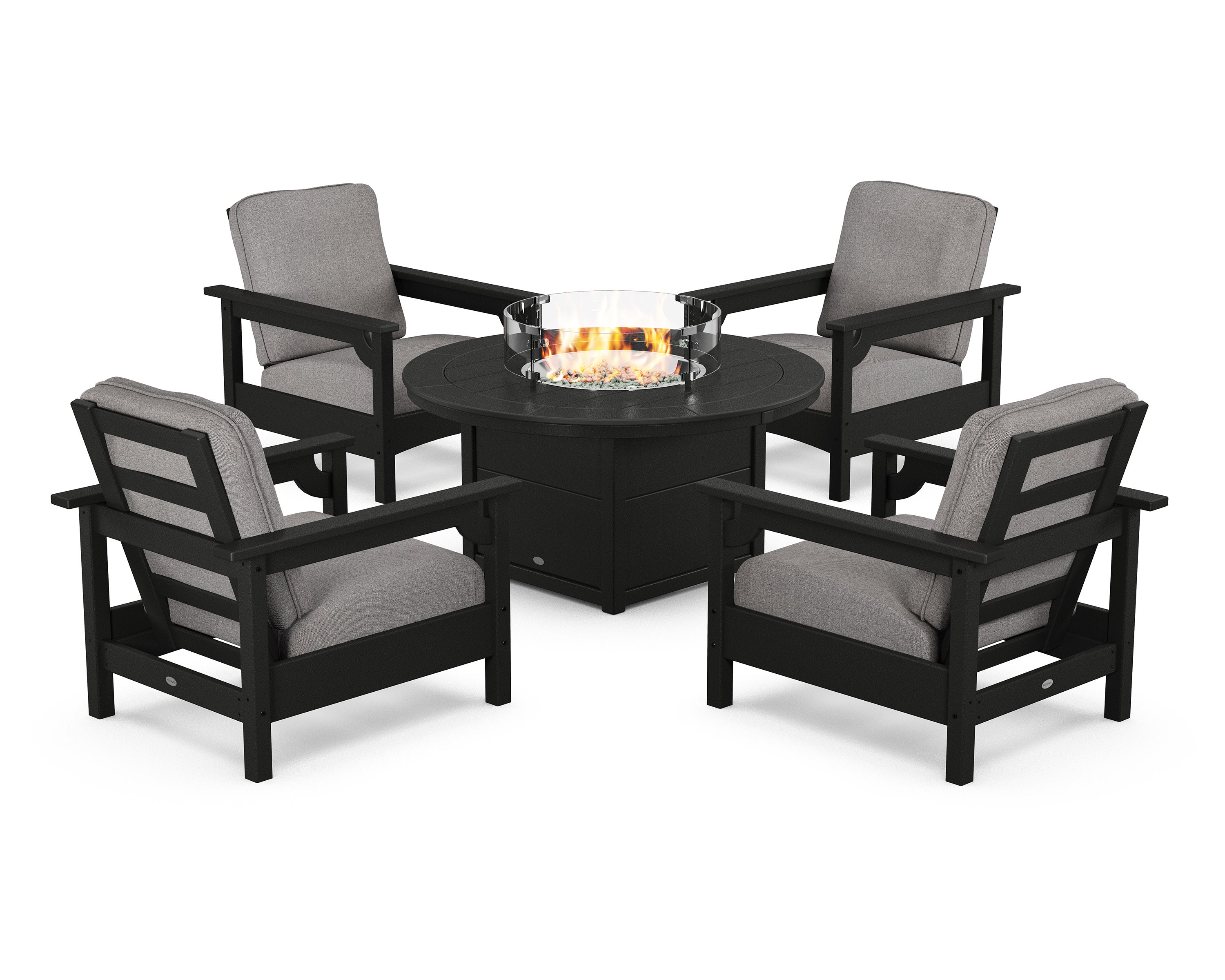 Club 5-Piece Conversation Set with Fire Pit Table in Black / Grey Mist