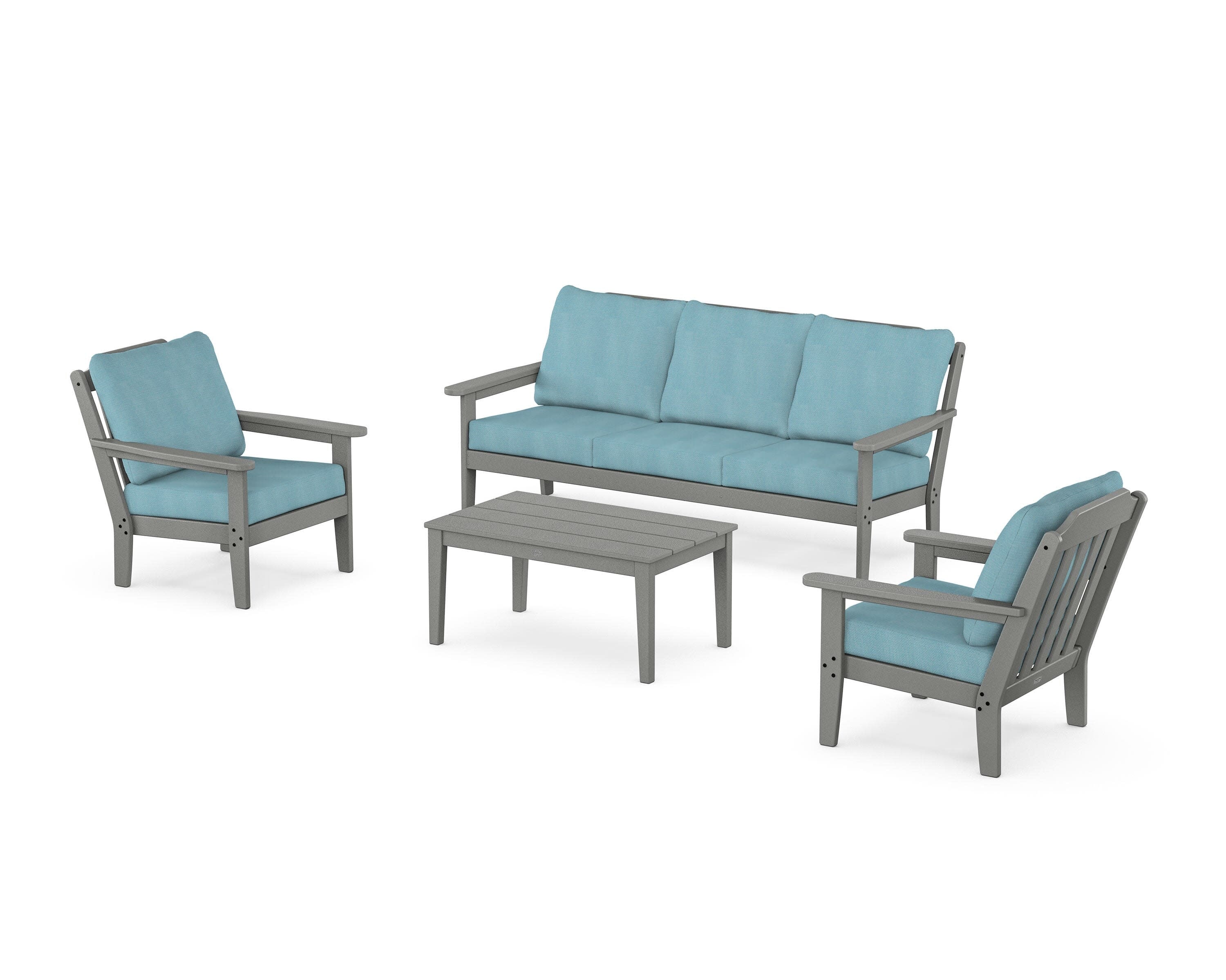 Cottage 4-Piece Deep Seating Set with Sofa in Slate Grey / Lattice Sky Blue