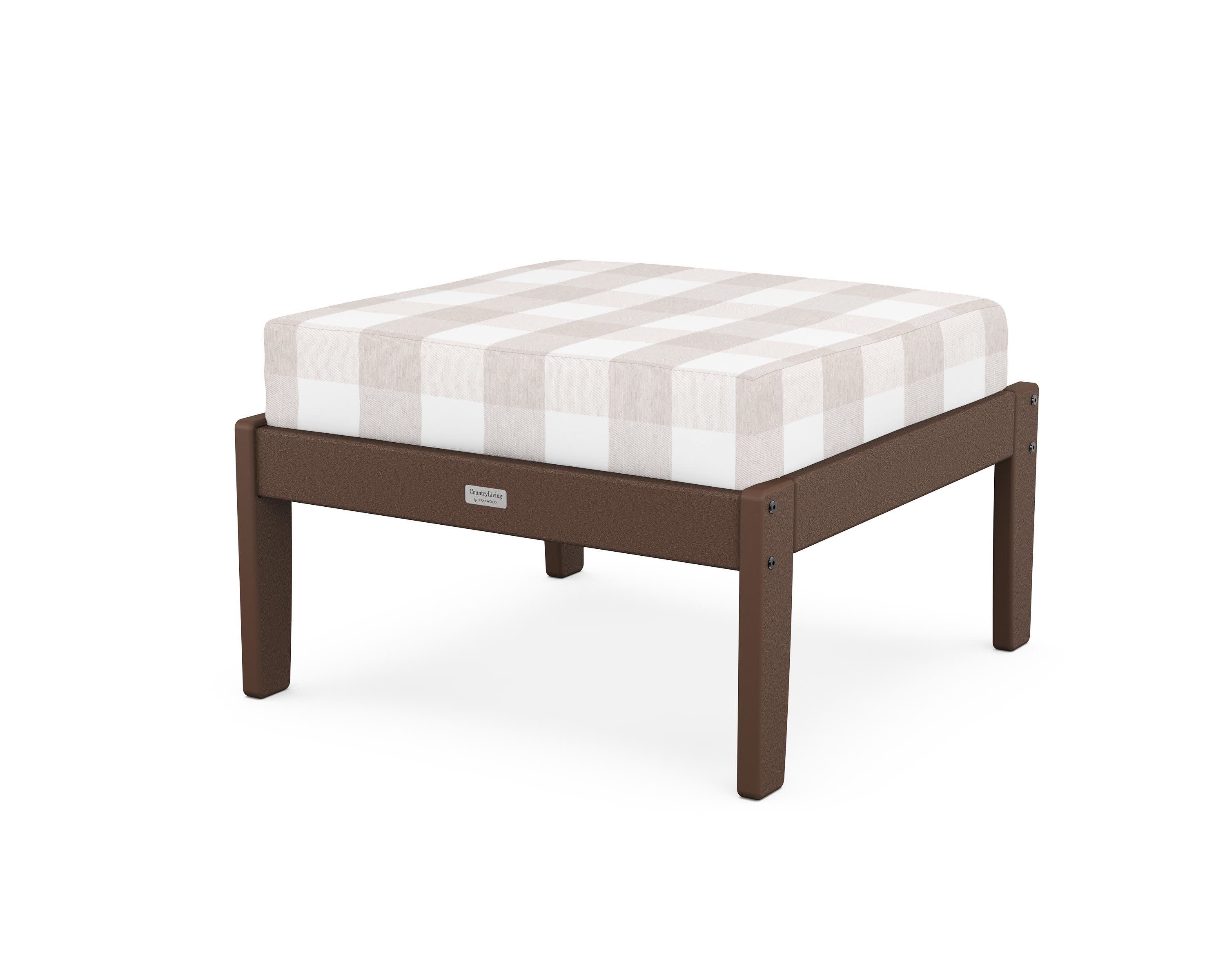 Cottage Deep Seating Ottoman in Mahogany / Buffalo Plaid Dune Burlap