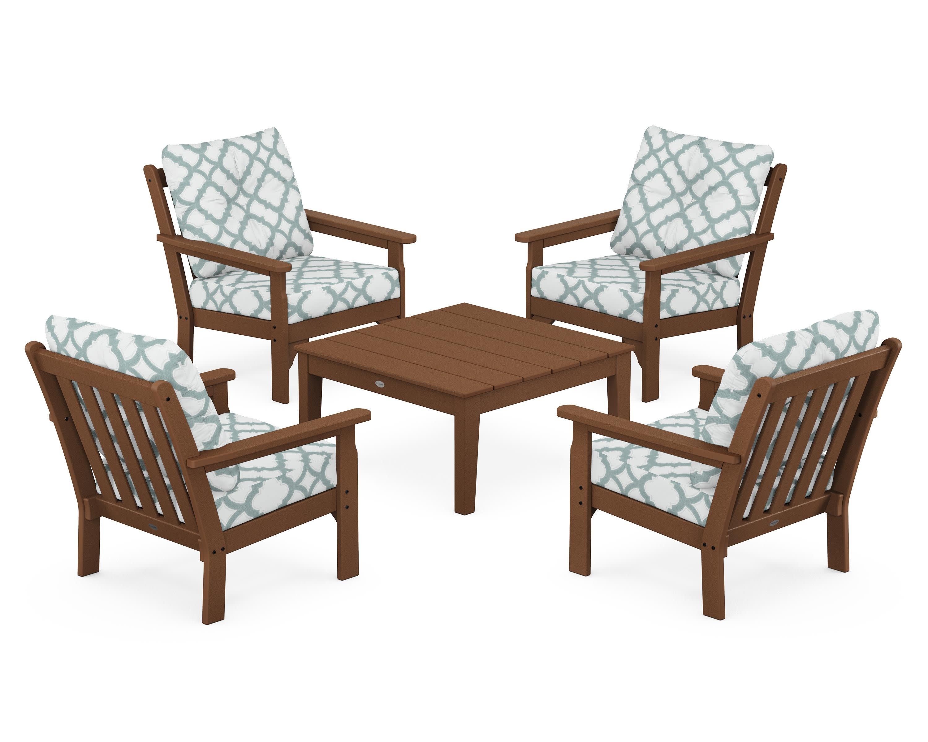 Vineyard 5-Piece Deep Seating Conversation Set in Teak / Trellis Glacier Spa