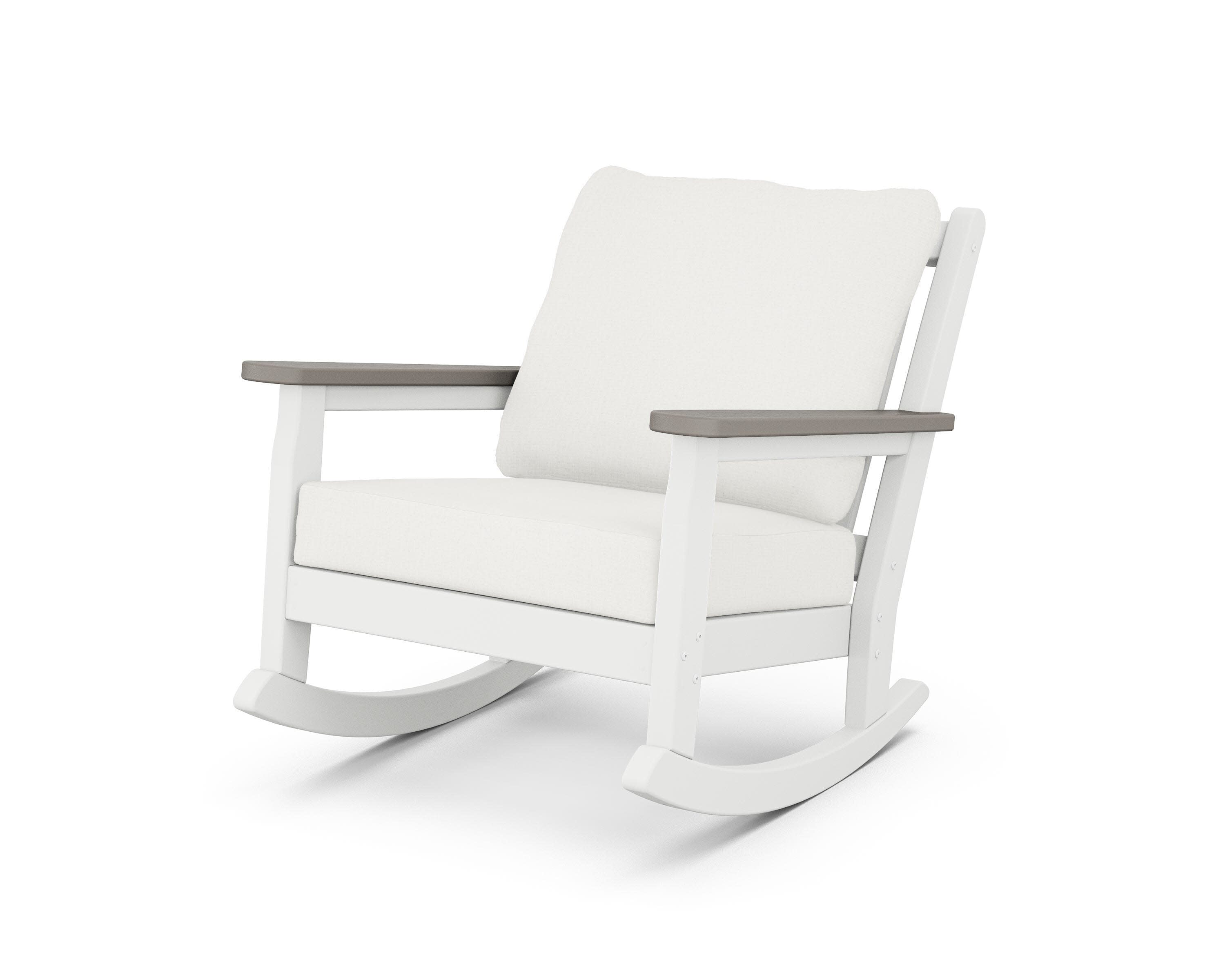 Chippendale Deep Seating Rocking Chair in White / Driftwood / Natural Linen