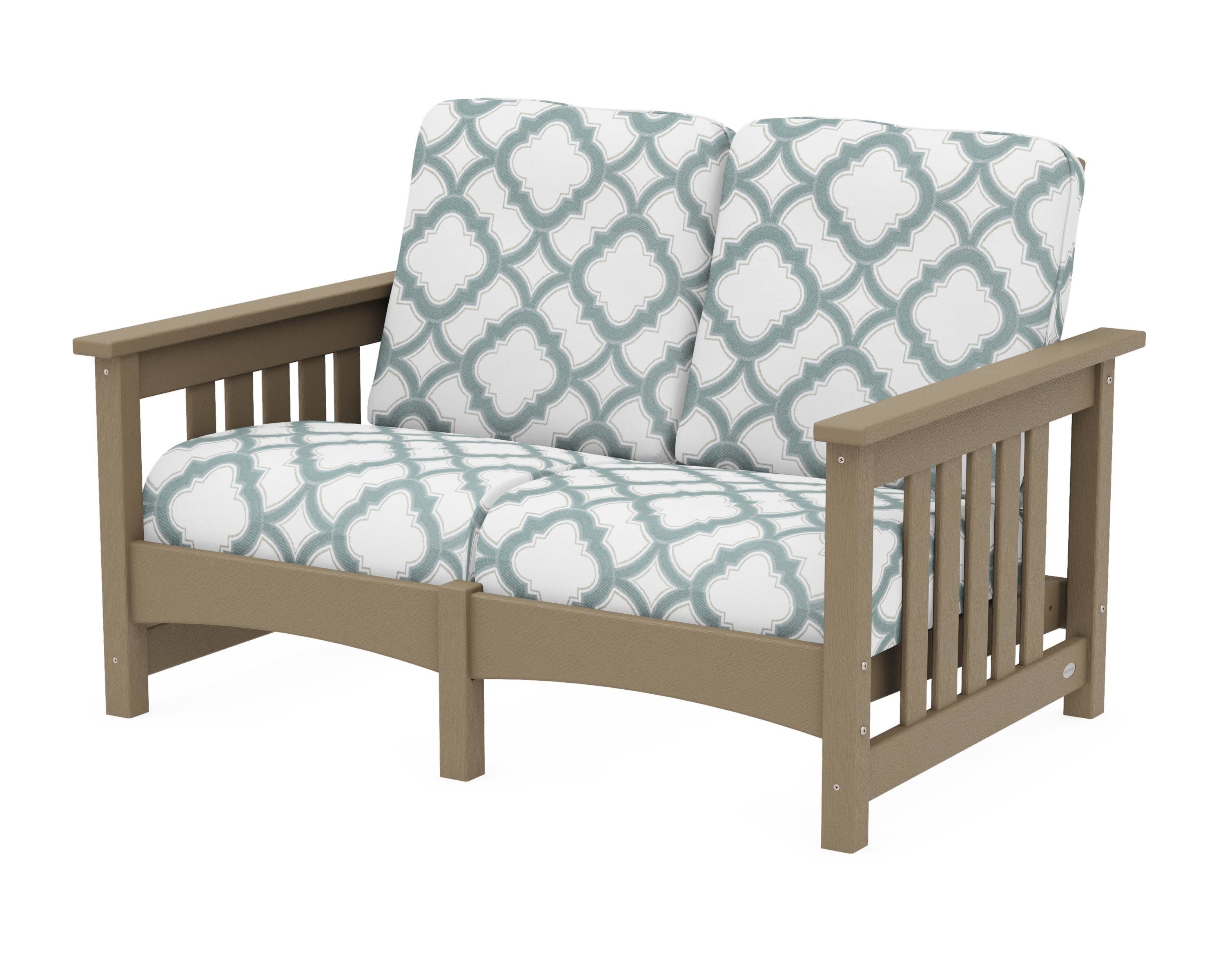 Club Mission Loveseat in Vintage Sahara / Trellis Glacier Spa