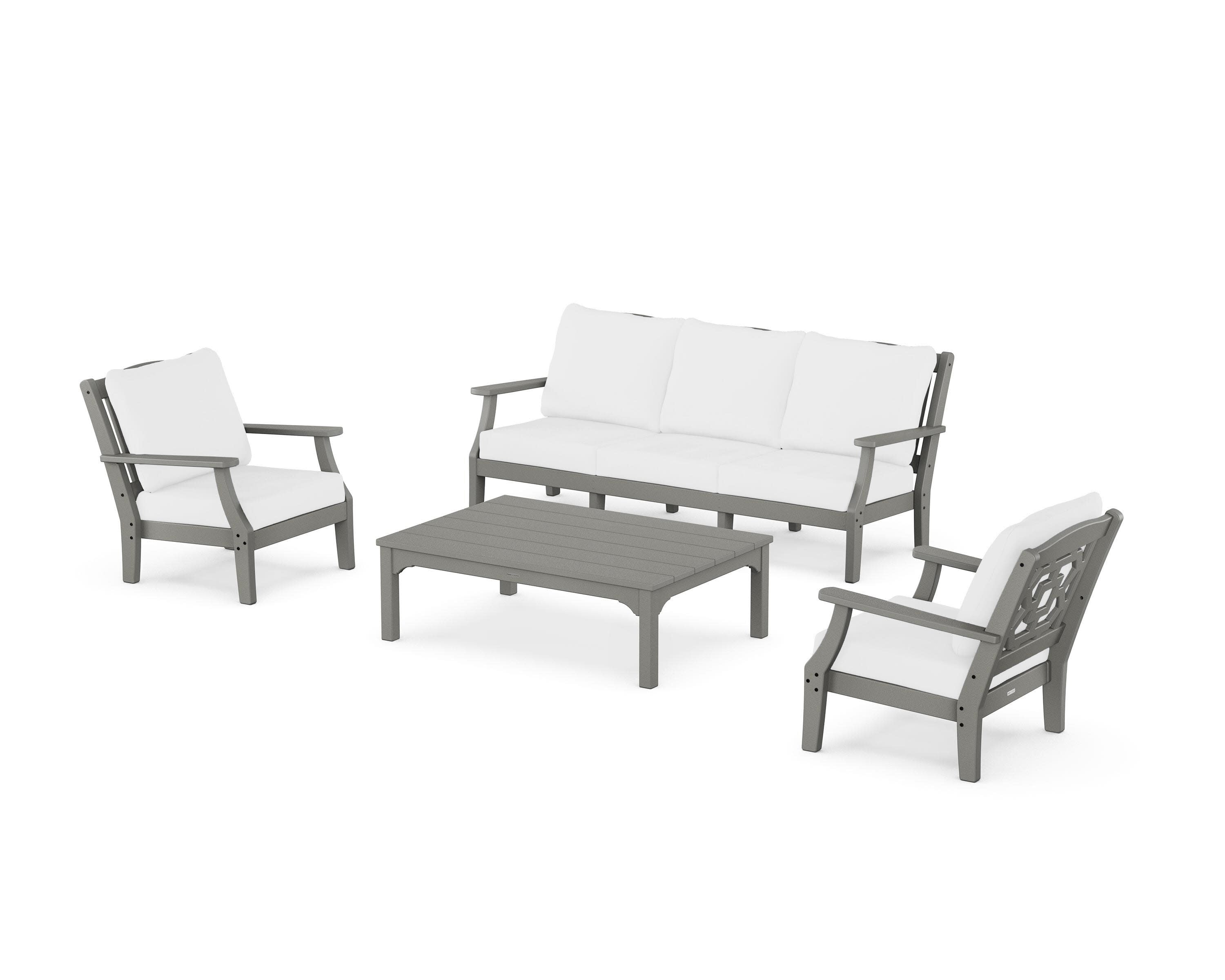 Chinoiserie 4-Piece Deep Seating Set with Sofa in Slate Grey / Natural