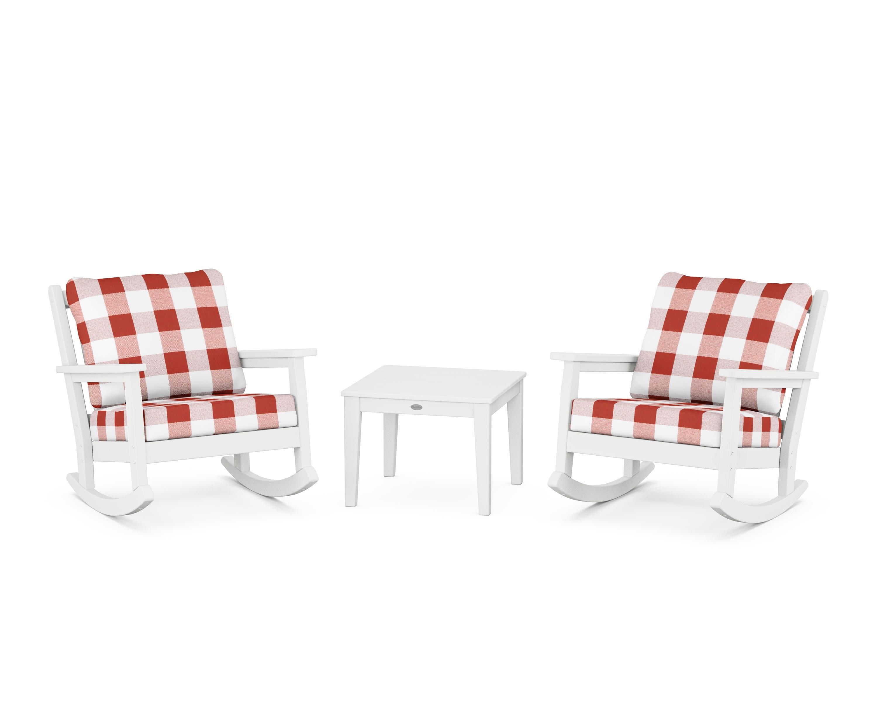 Chippendale 3-Piece Deep Seating Rocker Set in White / Buffalo Plaid Crimson