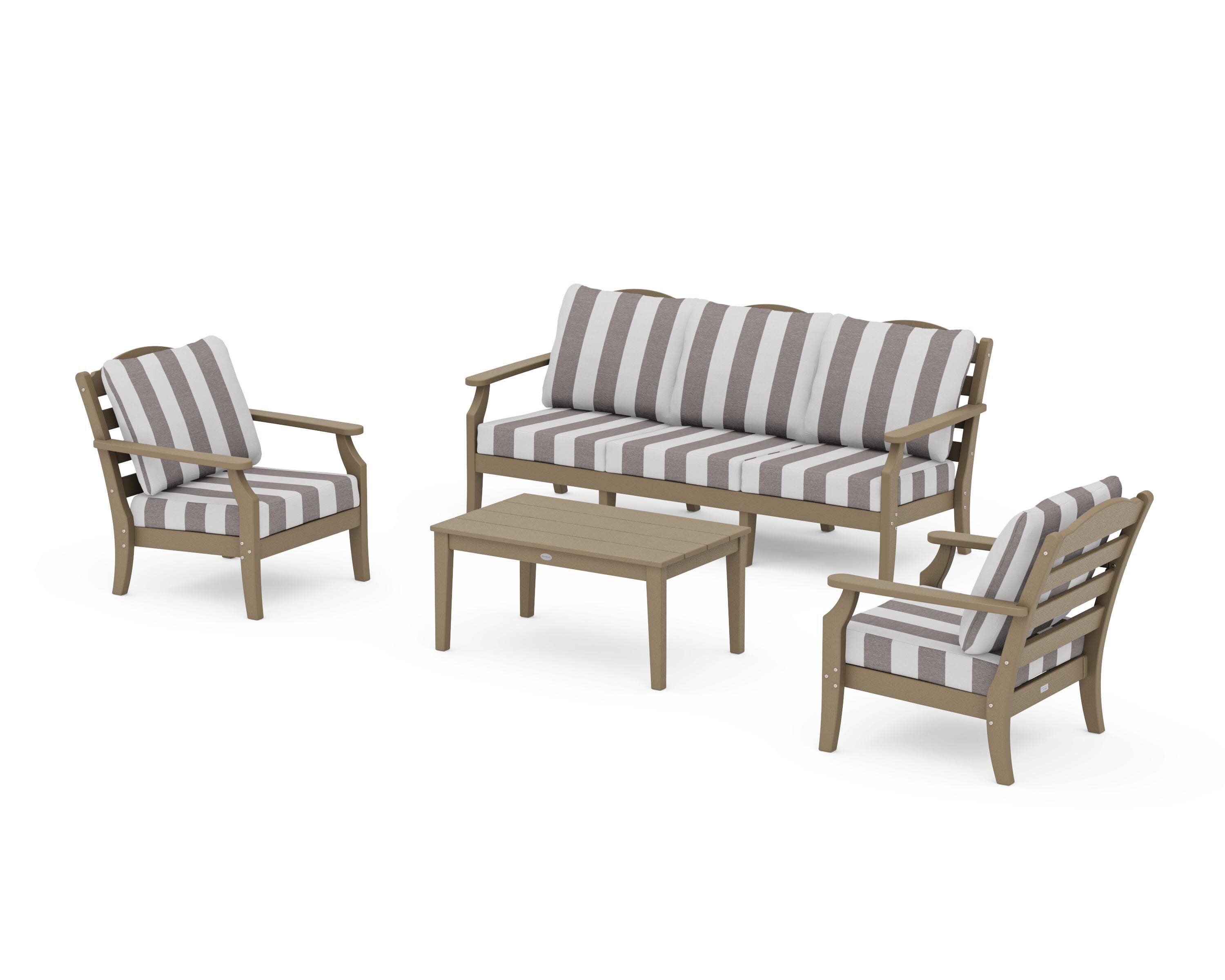 Savannah 4-Piece Deep Seating Set with Sofa in Vintage Sahara / Cabana Stripe Grey Mist