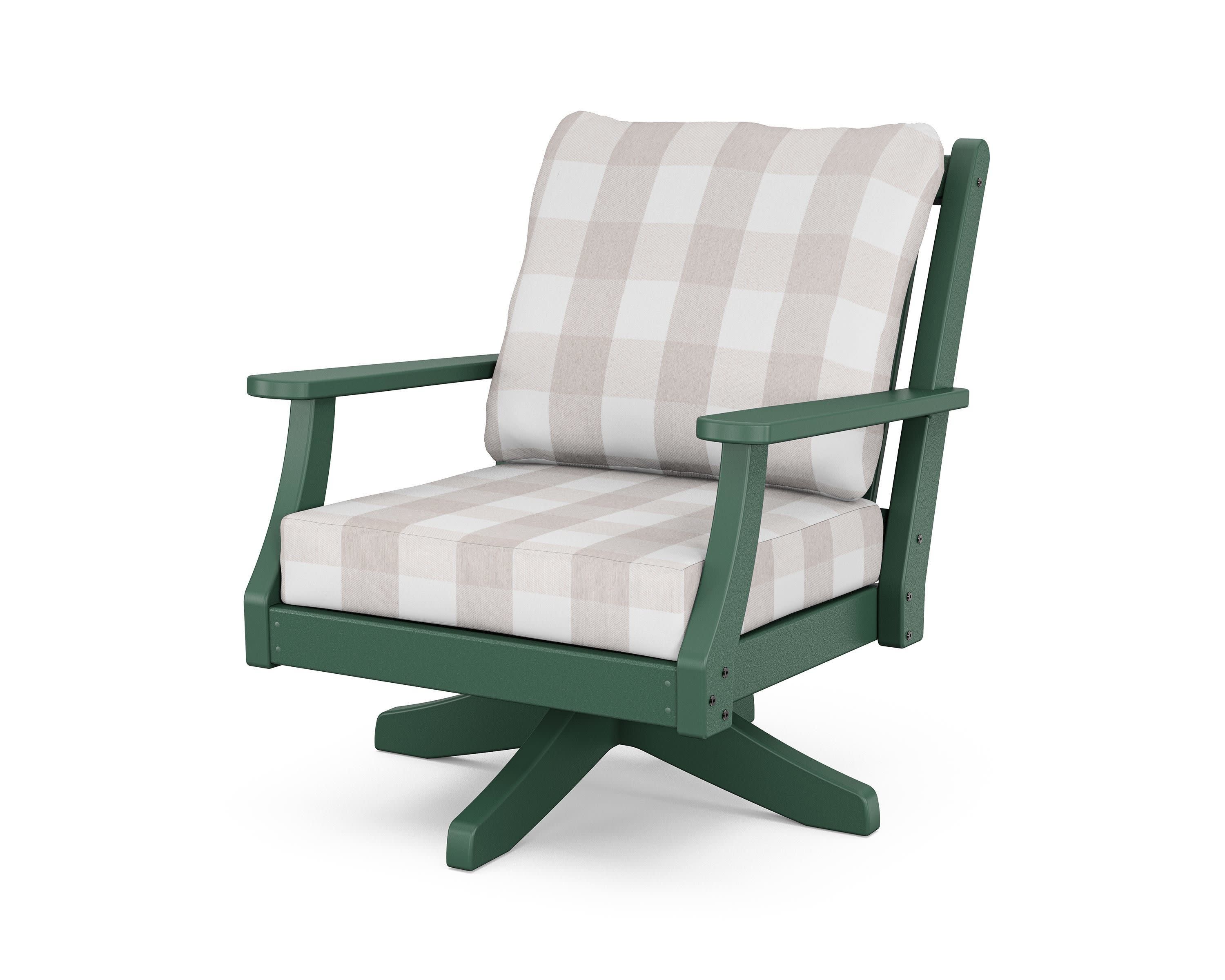 Wovendale Deep Seating Swivel Chair in Green / Buffalo Plaid Dune Burlap