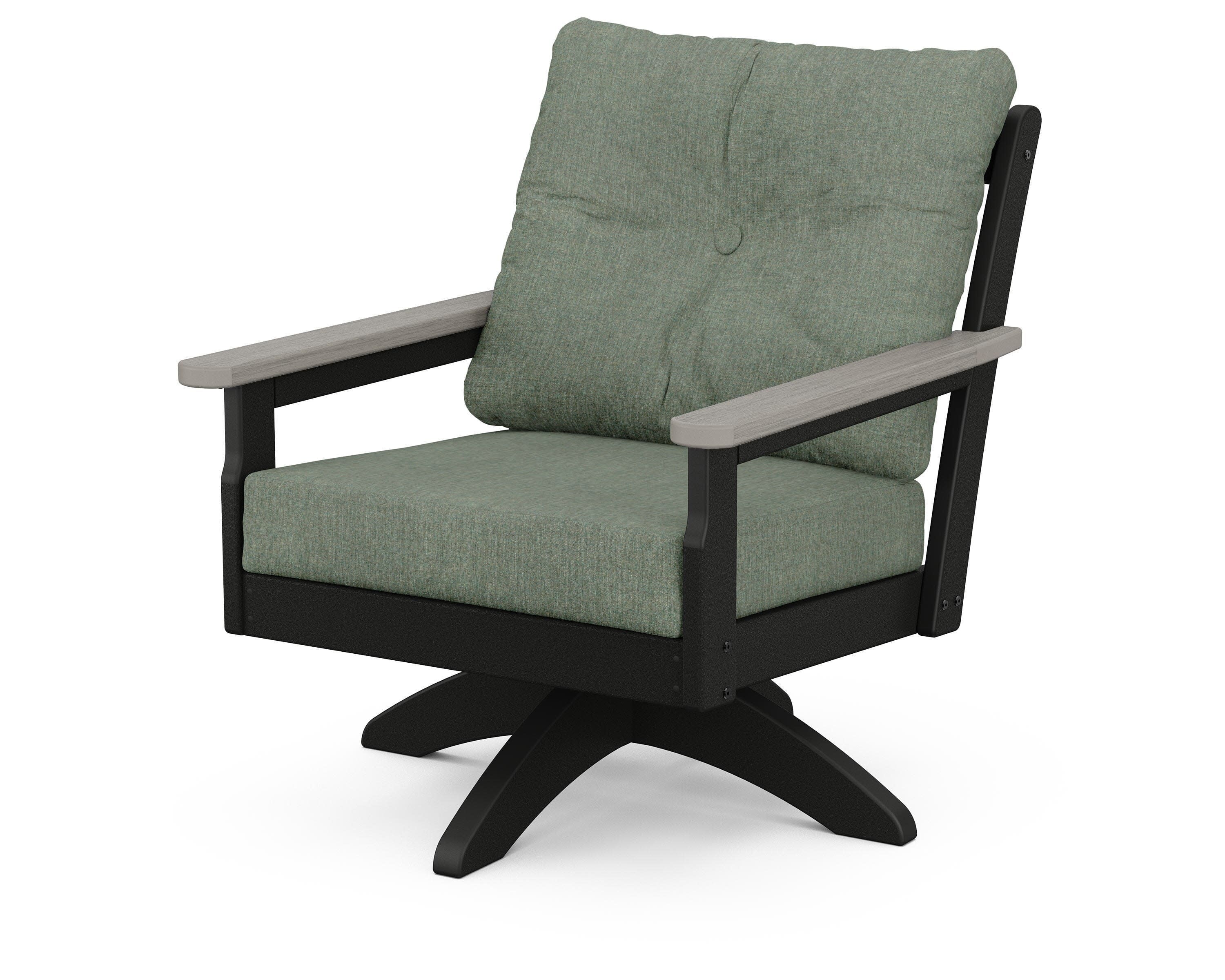 Vineyard Deep Seating Swivel Chair in Black / Driftwood / Cast Sage
